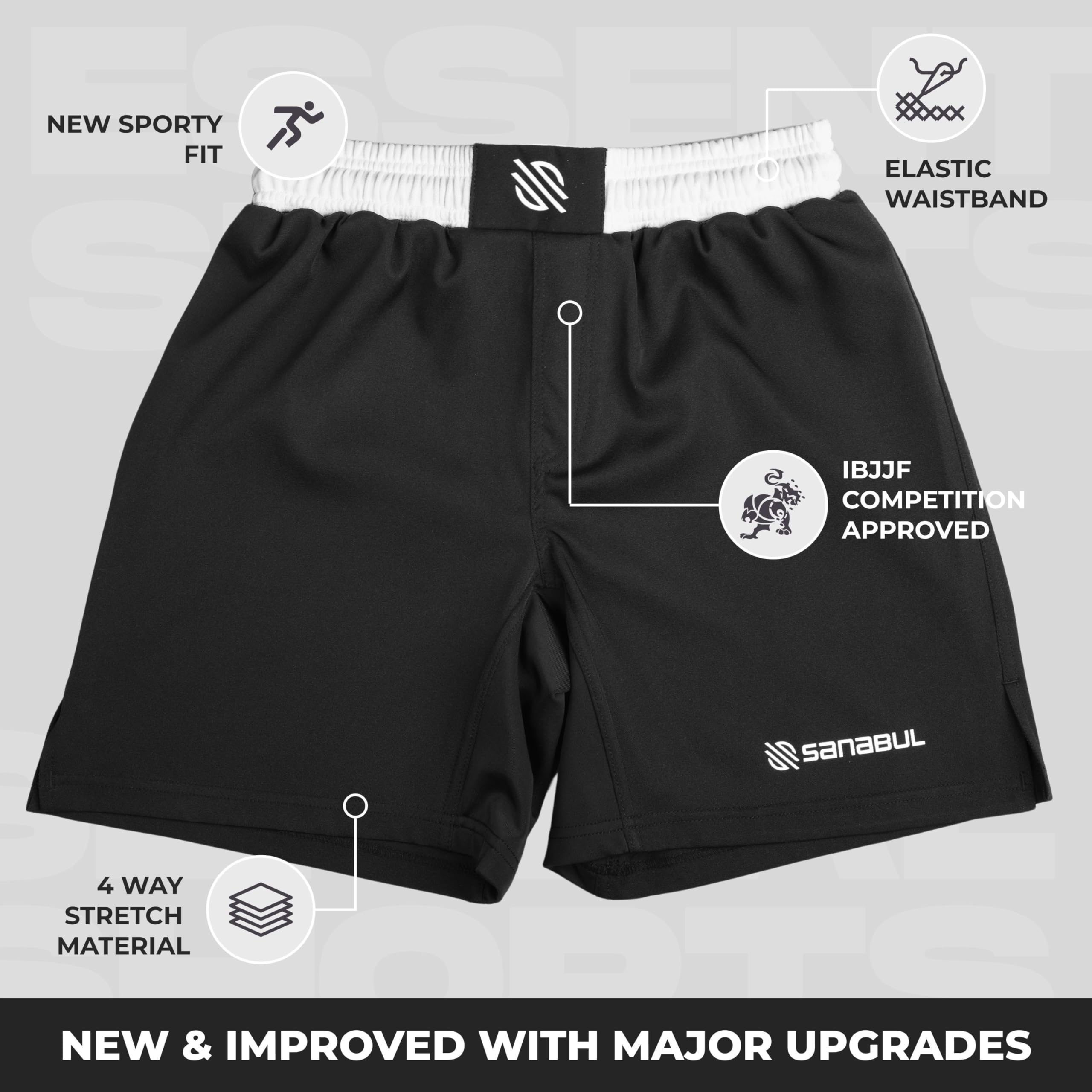 Sanabul Essential MMA Shorts für Herren, Boxen, No Gi, Jiu, Jitsu, Grappling, BJJ Shorts
