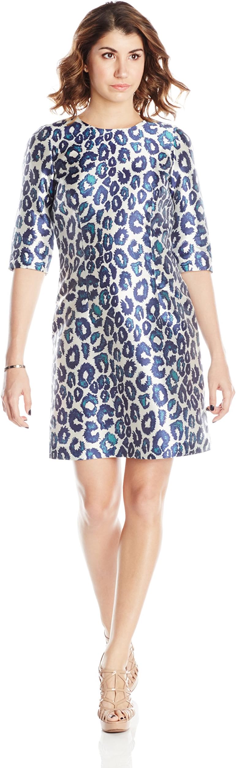 Leonor Silva Women's 3/4 Sleeve Sea Urchin Leopard Print Mikado Shift Dress