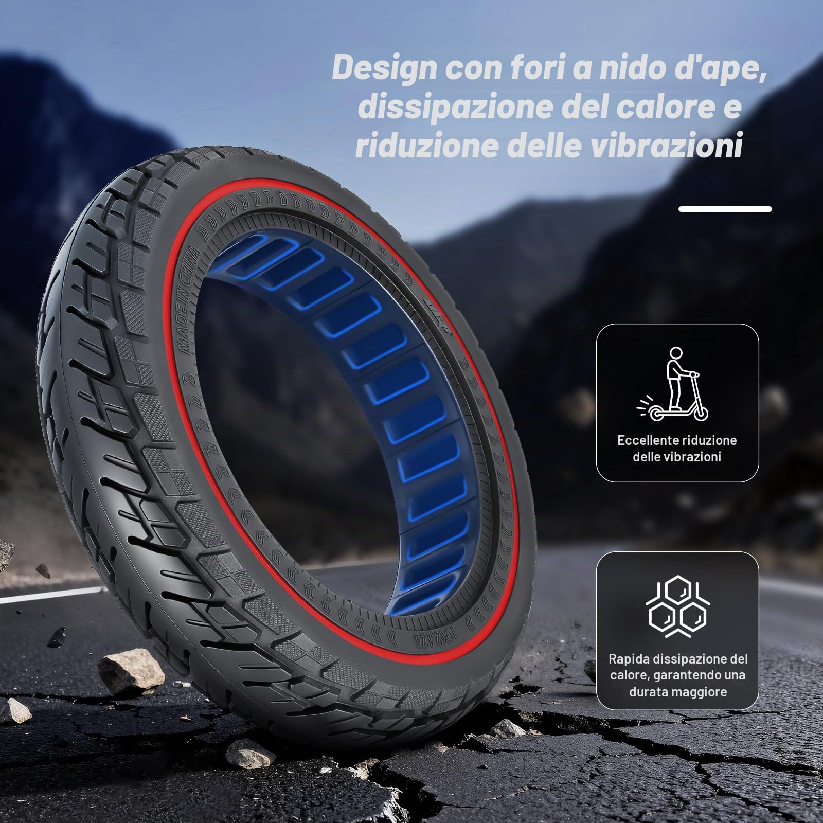 Set di 2 Pneumatici Pieni 250x54 per Scooter Elettrico Xiaomi 4 Pro/Lite, 10x2.125 in Gomma per Ninebot F20, F25, F30, F40, Sostituzione Solidi 10" (Rosso)