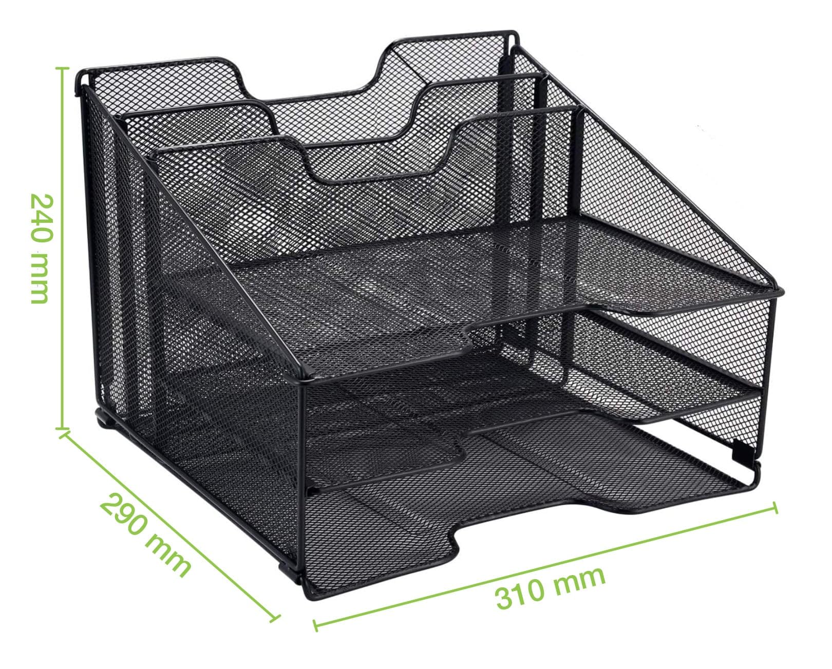 Techly 368062 Organizer da Scrivania a 3 Vassoi e 2 Sezioni Verticali Nero