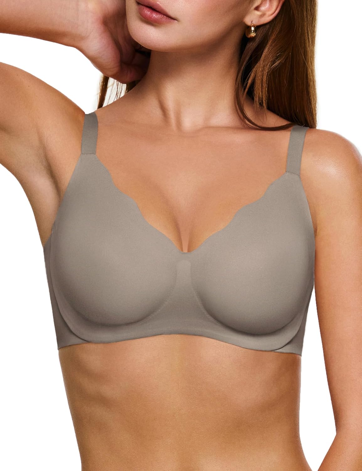 Women's Wireless Push Up Bra Scalloped No Underwire Comfortable Bras Full Coverage Seamless Tshirt Everyday Bralettes