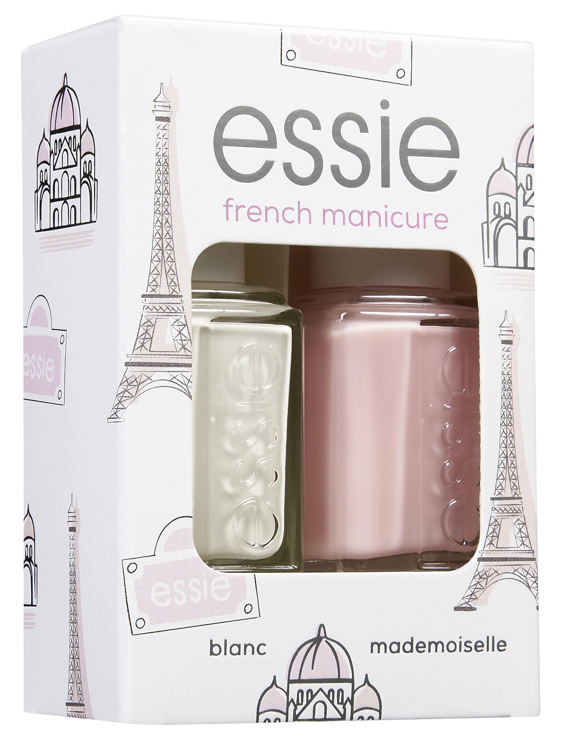 Essie, Kit de manicura francesa French Manicure, dúo de esmaltes tamaño estándar, Tonos 01 Blanc y 13 Mademoiselle