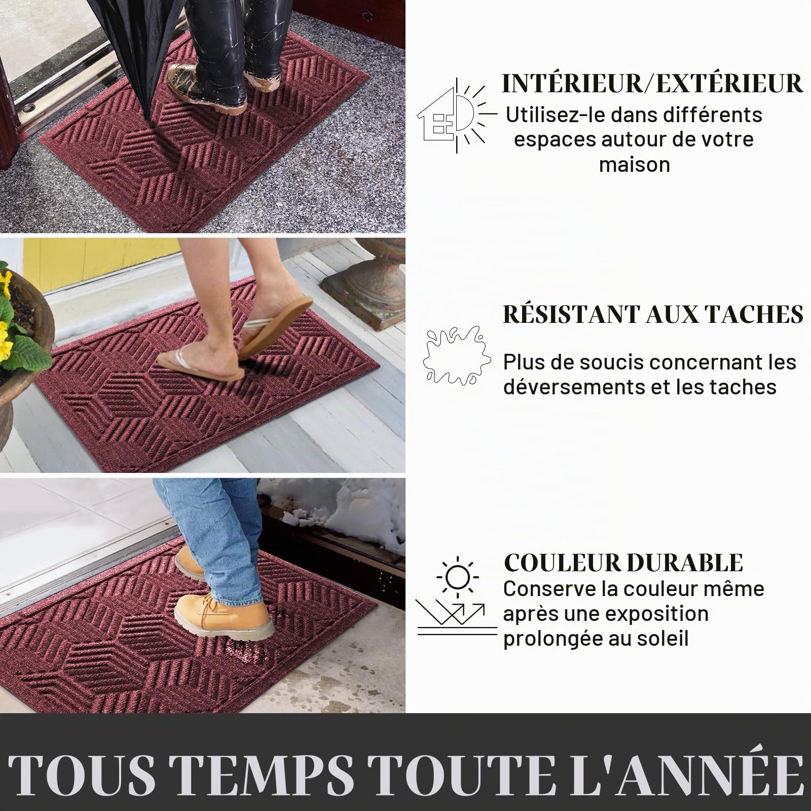 Yimobra Tapis de sol, anti-salissures, pour l'intérieur et l'extérieur, antidérapant, lavable et résistant aux intempéries, pour entrée et extérieur, 120 x 80 cm, rouge