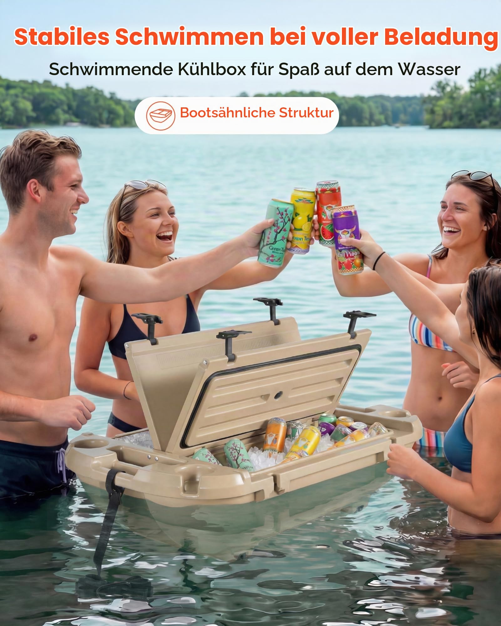 VEVOR Amphibischer Schwimmender Kühler, 37,9 L Schwimmender Getränkekühler mit Trockenfach Zugseil für Wasser & Land, Kippstablier Kühlbehälter aus LLDPE für Pool Fluss Seen Strand Meer Party, Beige
