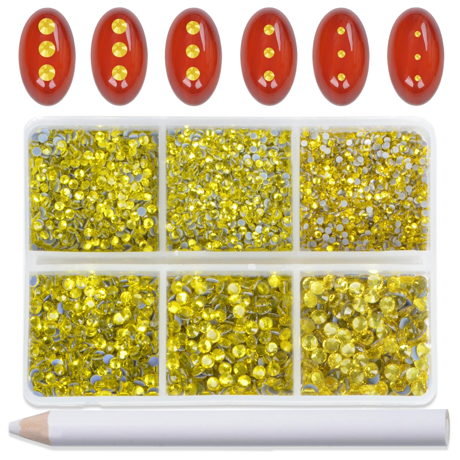 Bymitel Hotfix Crystal Rhinestones Round Gems for Crafts,Mixed 6 Sizes with Wax Pencil Kit, Citrine1.3-3.2mm(SS3-SS12/8000pcs)