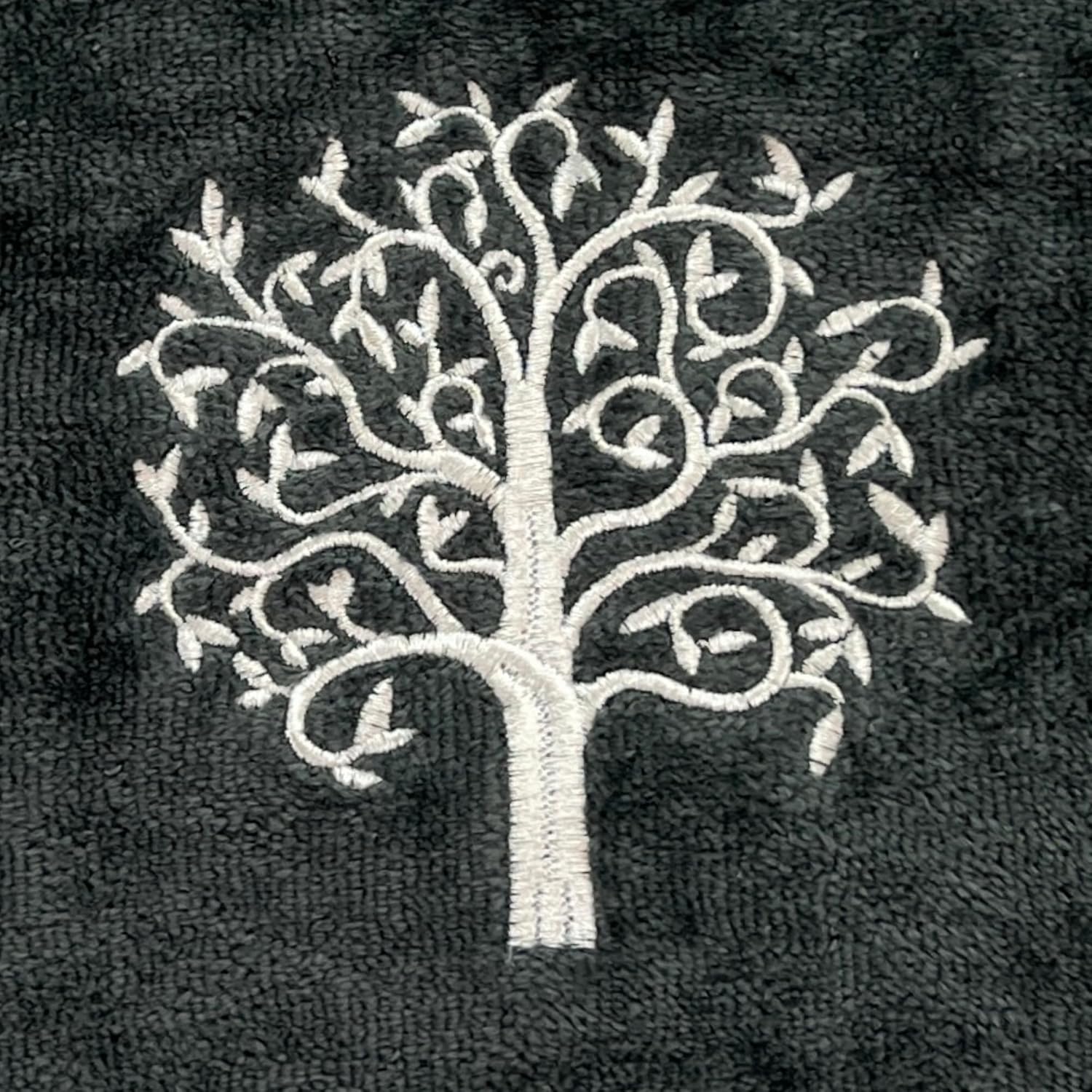Serafina Home Tree of Life Bath Hand Towels Bathroom Decor Farmhouse: Grey Gray Cotton Towels with Embroidered White Ornate Tree, 2 Piece Set - Image 2