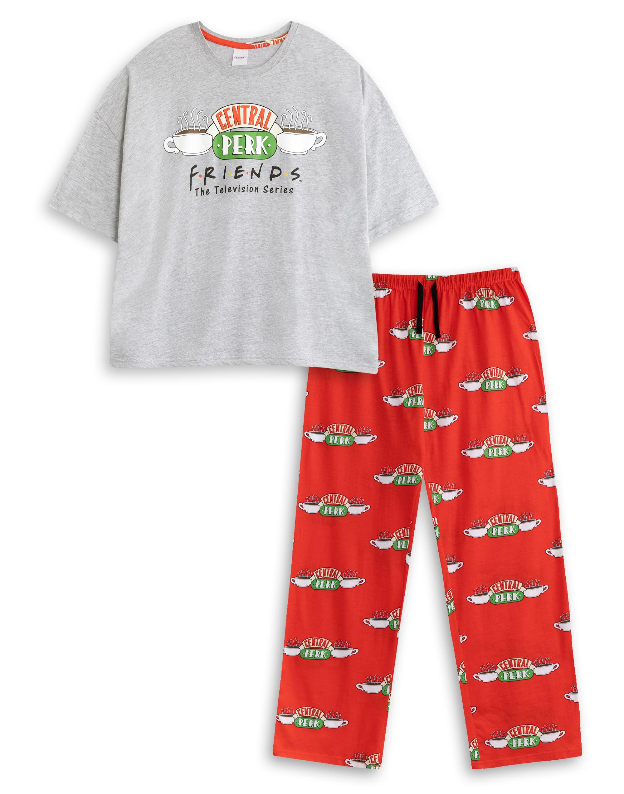 Friends (Small) Short Sleeve Long Leg Pyjama Set (Womens ) Grey