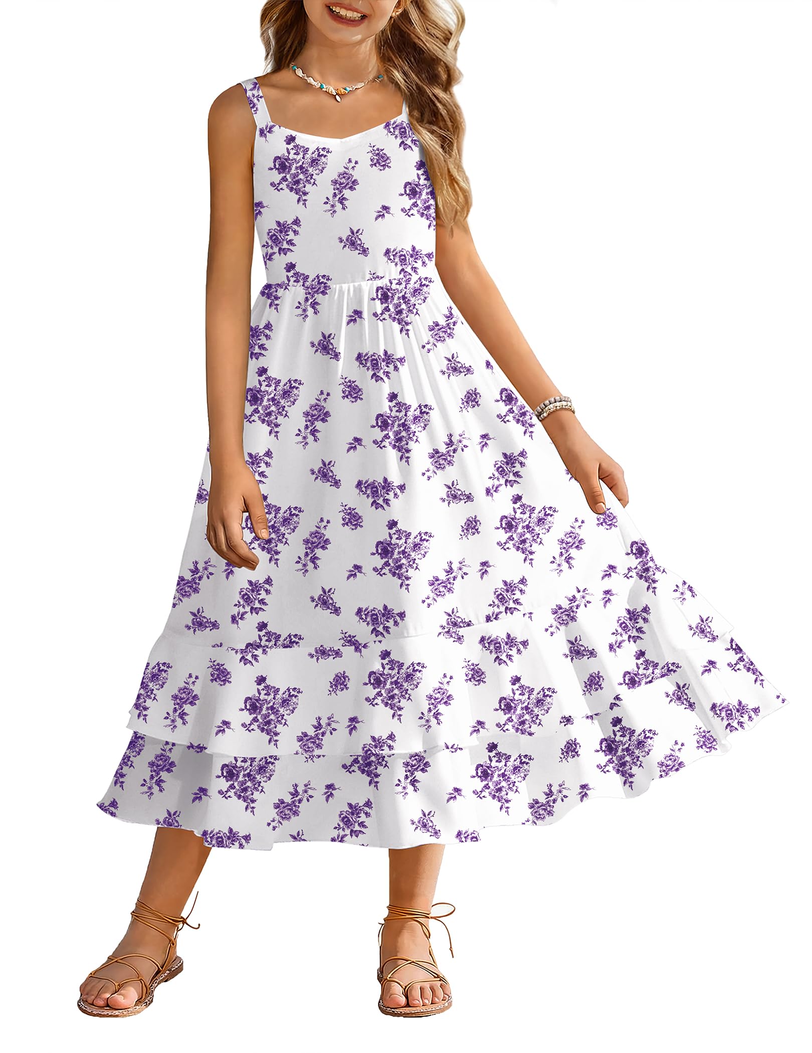 Arshiner Girls Cami Summer Dress Casual Sleeveless Sundress with Pockets for 5-14 Y — view 11