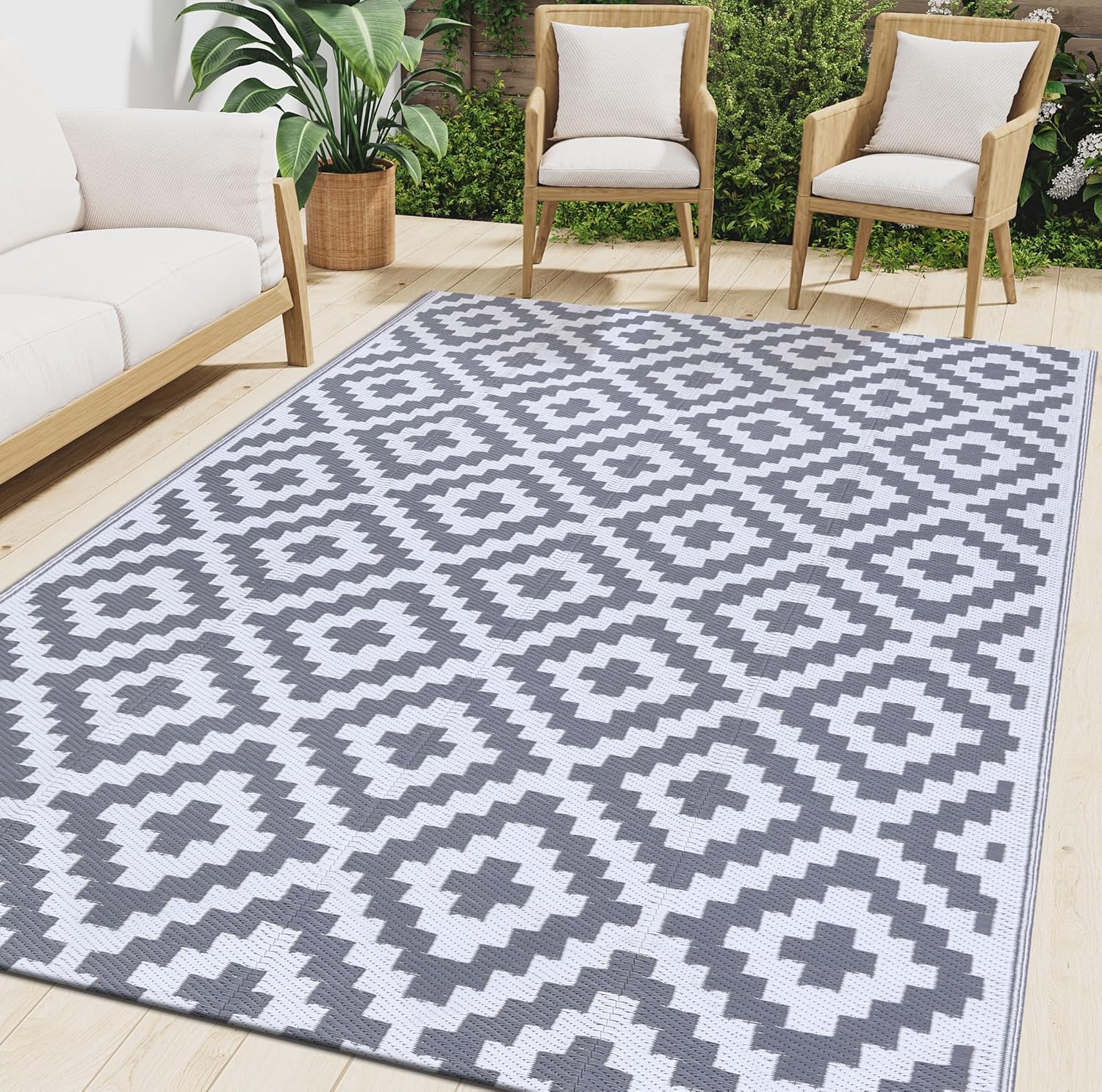 Tapis d'extérieur imperméable 180x270 cm gris et blanc smiry