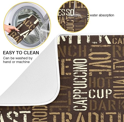 Miniatura 4 de Tapete de secado de platos para encimera de cocina, 16 x 18 pulgadas, absorbente y lavable, protector de encimera con lazo (tema de café)