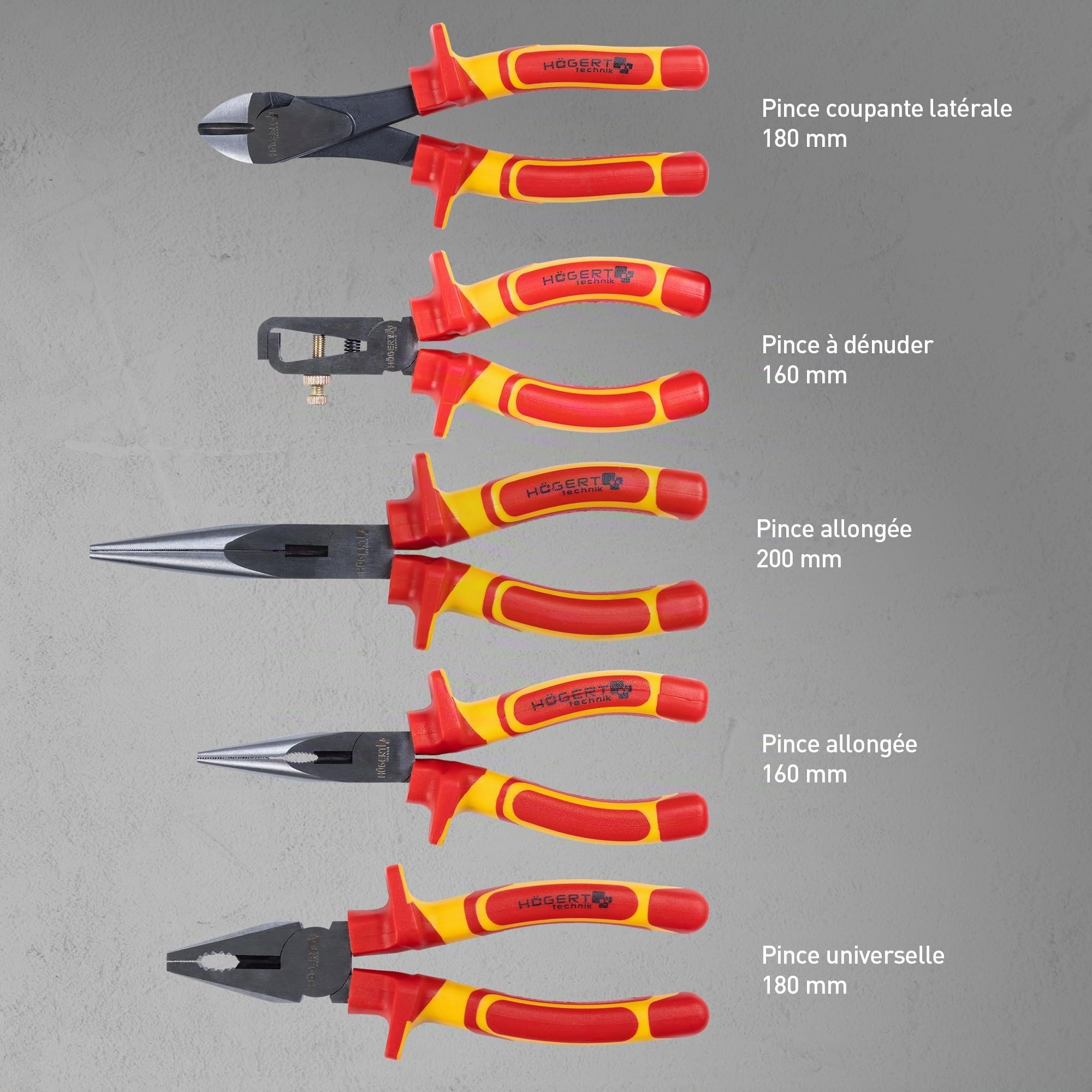 HÖGERT TECHNIK Lot de 12 outils électriciens isolés 1000 V tournevis manuel, tournevis plat et cruciforme, pinces, test de tension, coffret en plastique