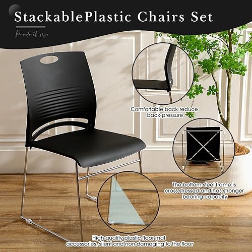 Miniatura 4 de Suzile Paquete de 4 sillas apilables para sala de espera, sillas apilables de plástico para invitados de iglesia con base de trineo para sala de