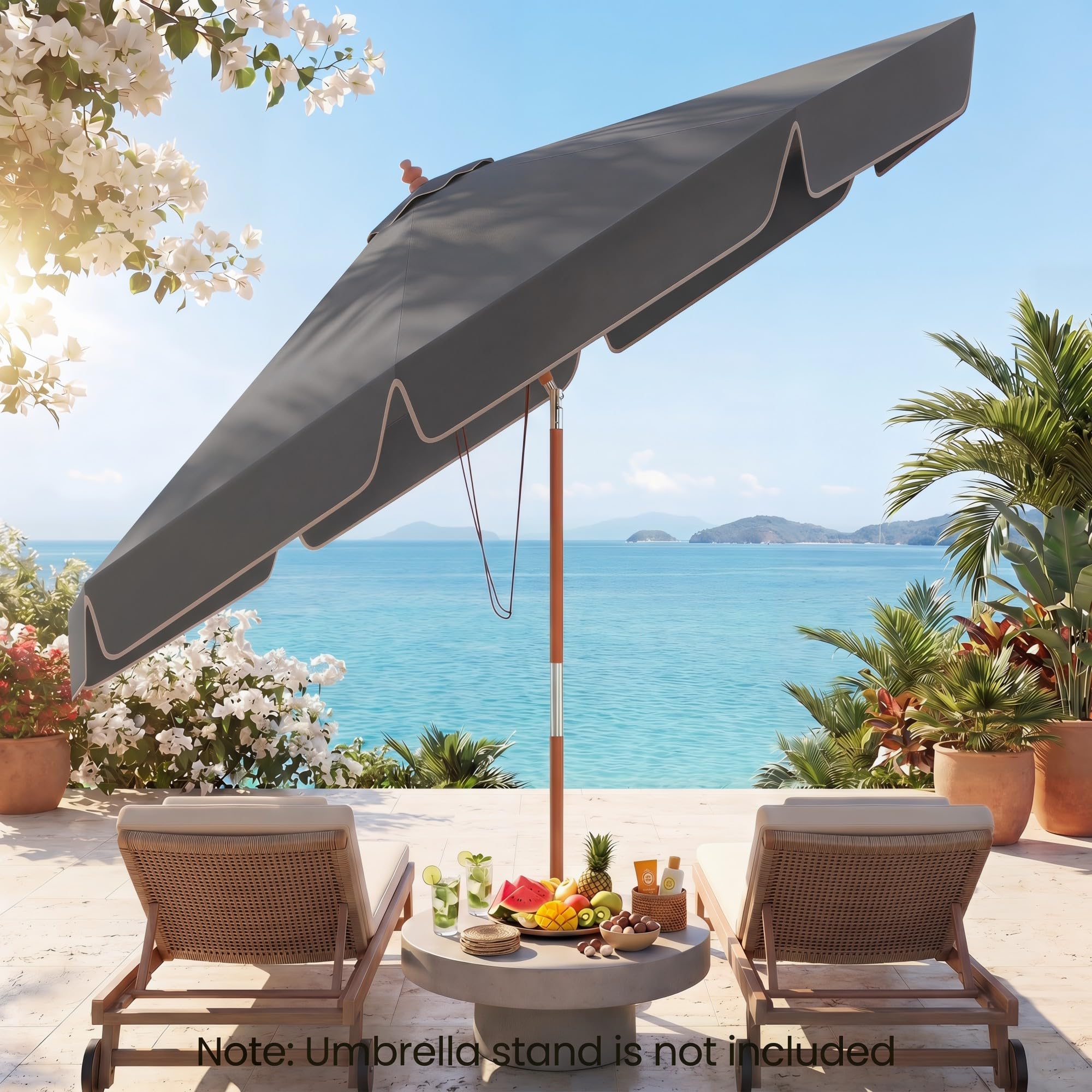 KOMFOTTEU Ø 3 m, parasol ogrodowy, drążek z drewna bukowego, parasol tarasowy, nachylenie 30°, 8 żeber z włókna szklanego, parasol tarasowy, wysokość 2,5 m, na piknik, do kawiarni, na balkon