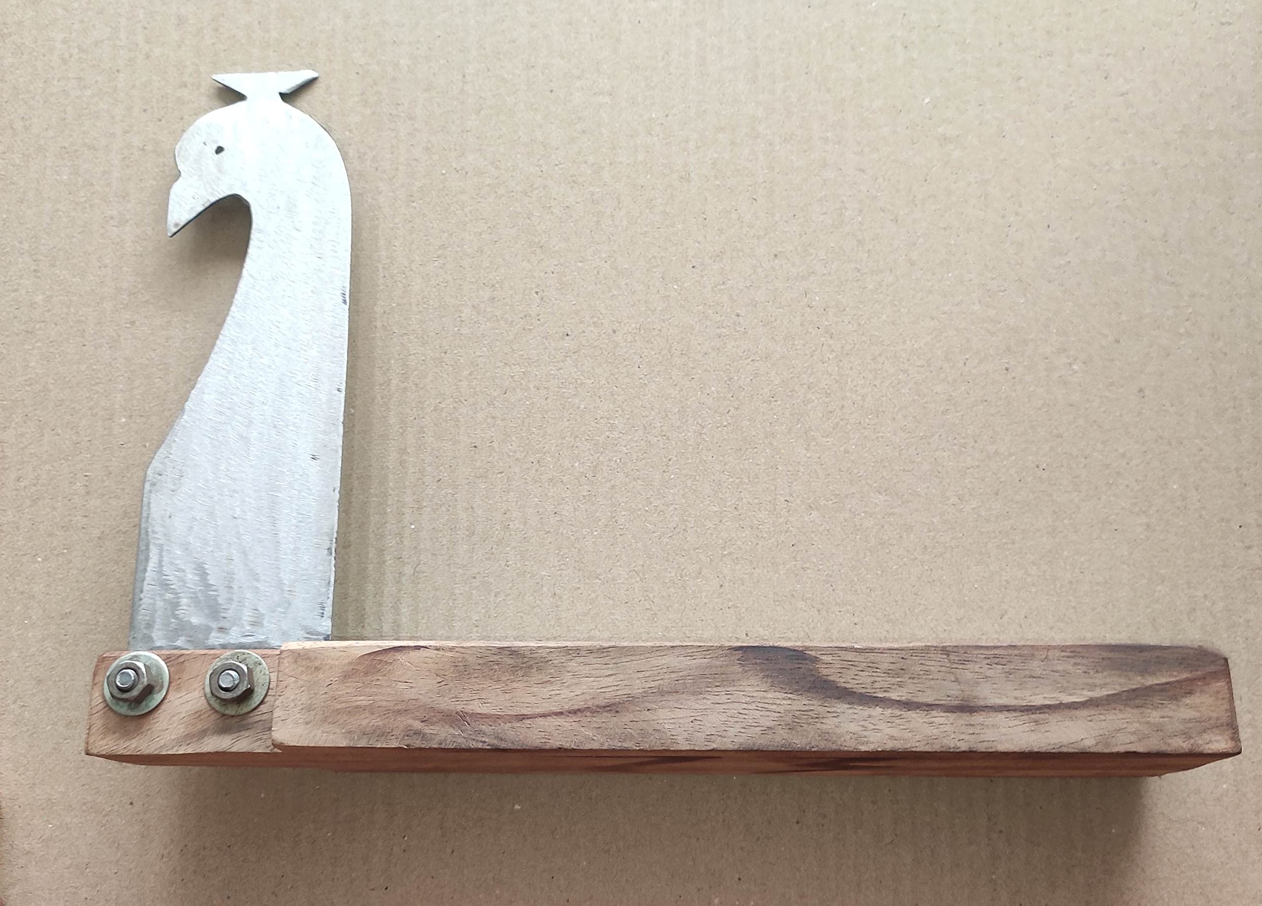 NAAYAGI - Solid Wooden Base Traditional ARUVAMANAI with Steel Blade Bird Design (Brown)-image-37