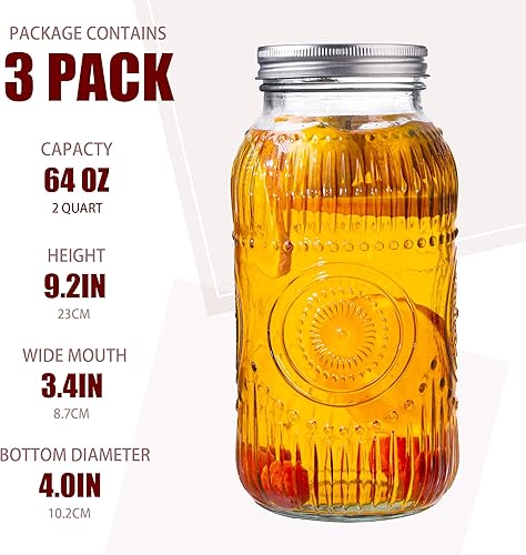 Miniatura 2 de Amzcku Tarros de conservas vintage de 64 onzas con tapas, boca ancha de 2 cuartos de galón, seguros para almacenamiento, conservas, conservas,