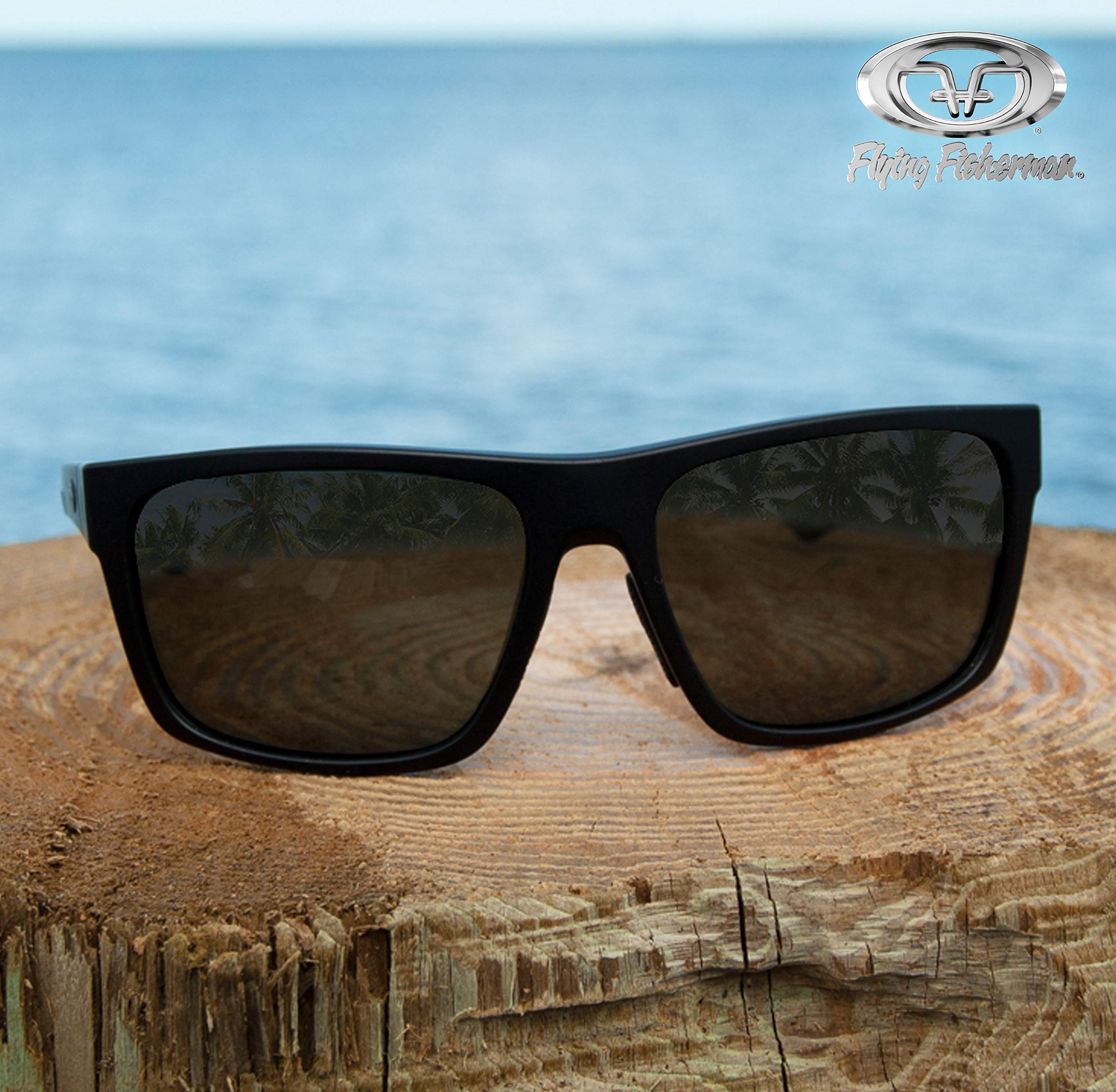 Flying Fisherman Occhiali da sole unisex offline polarizzati con lenti AcuTint, protezione UV, perfetti per pesca e sport all'aria aperta, montatura nero opaco/lenti fumé, medio-grande