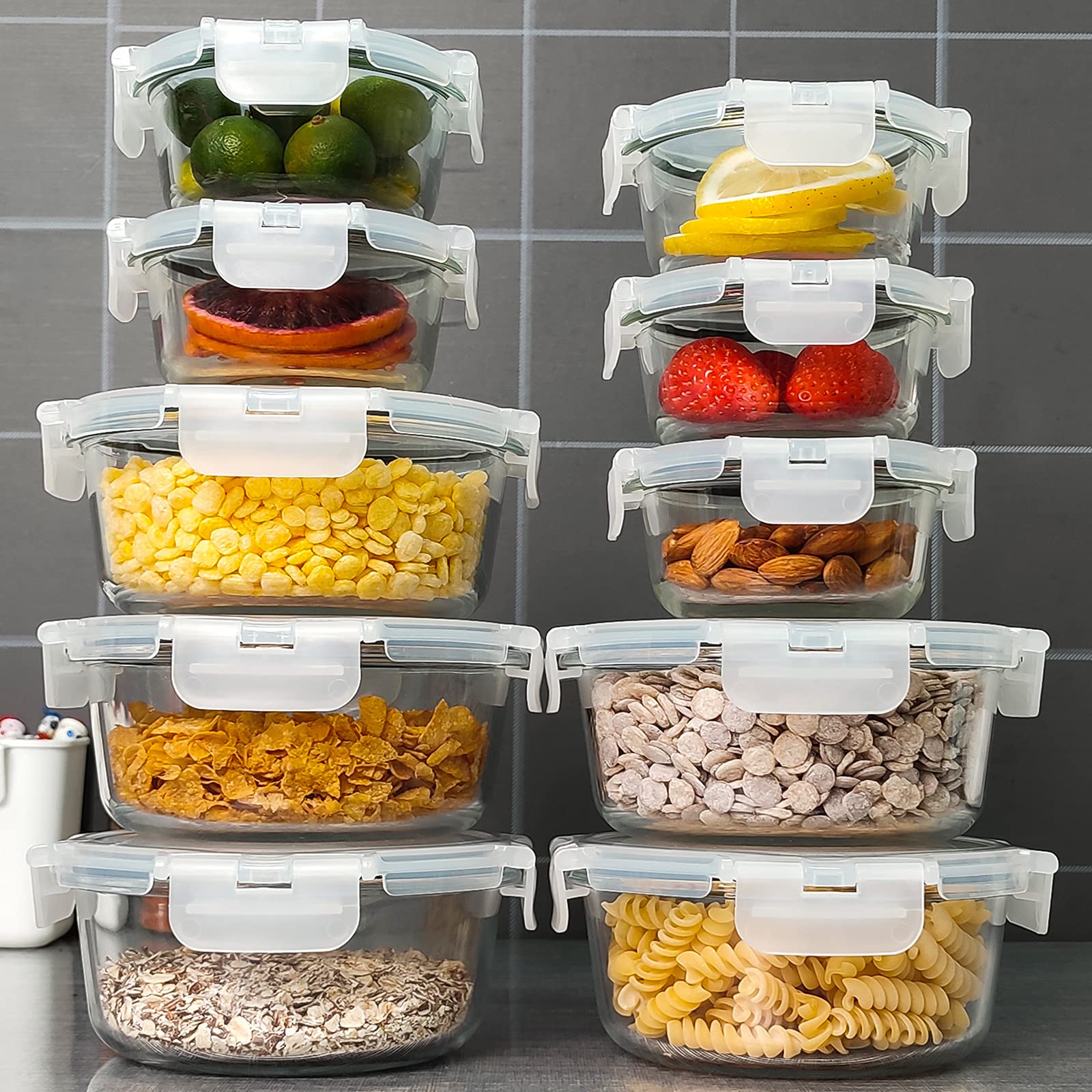UMI UMIZILI 10 Pack Glass Meal Prep Containers Set, Food Storage Containers with Airtight Lids Leakproof, Fridge to Microwave Safe, Dishwasher Safe