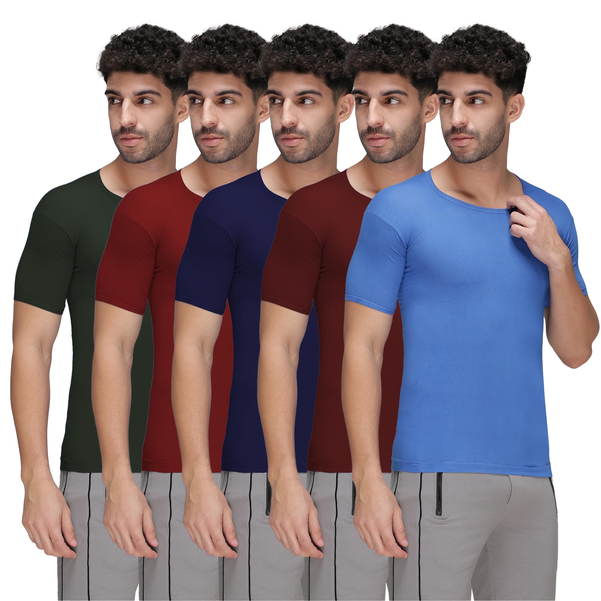 amul comfy Men's Pure Cotton Multiclour Solid Vest with Half Sleeve Pack of 5 (Assorted Colour May Vary)-picture-22