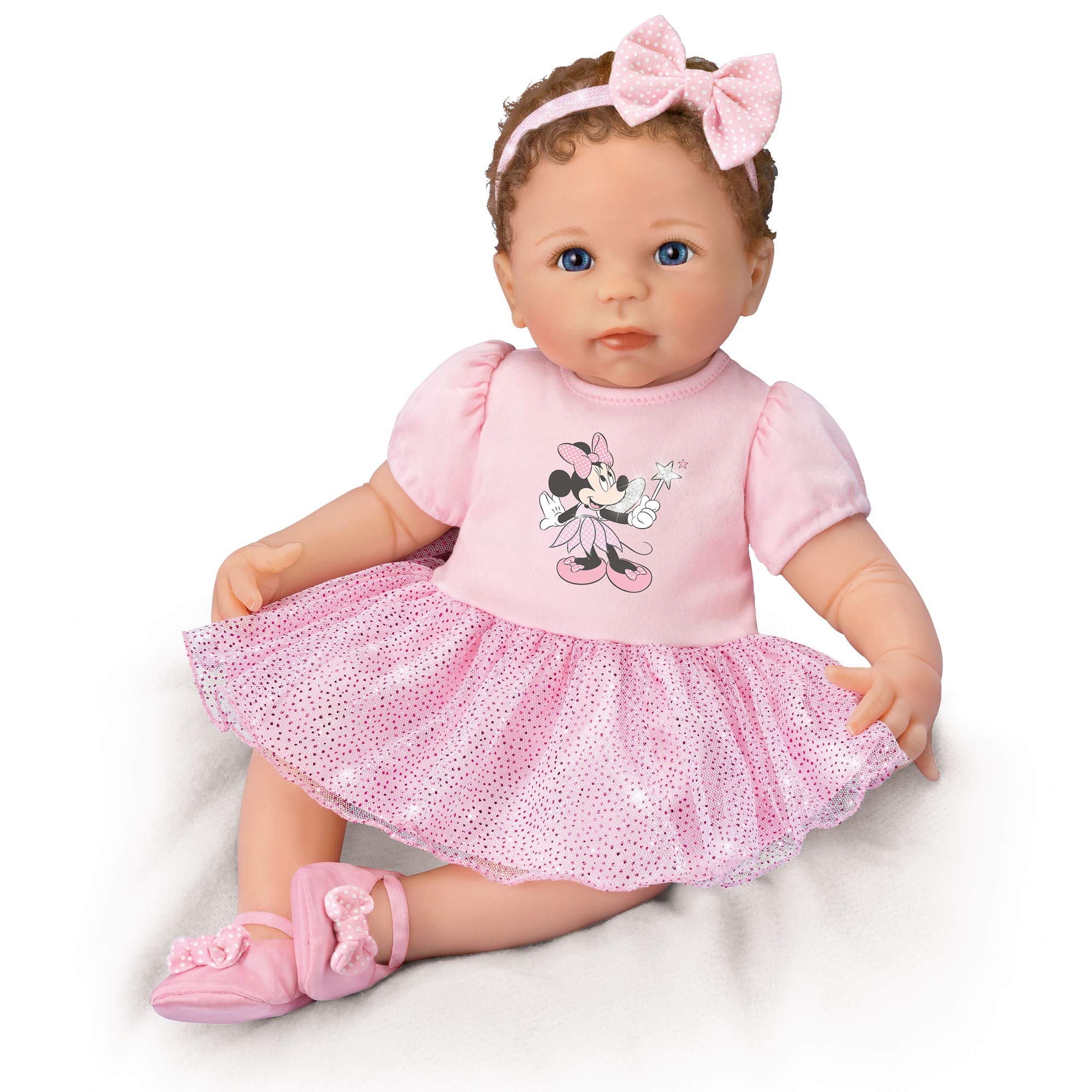 'Sparkle, Shimmer, And Shine!' Minnie Mouse Baby Girl Doll – Poseable  RealTouch® vinyl baby doll with weighted body dressed in a Minnie Mouse