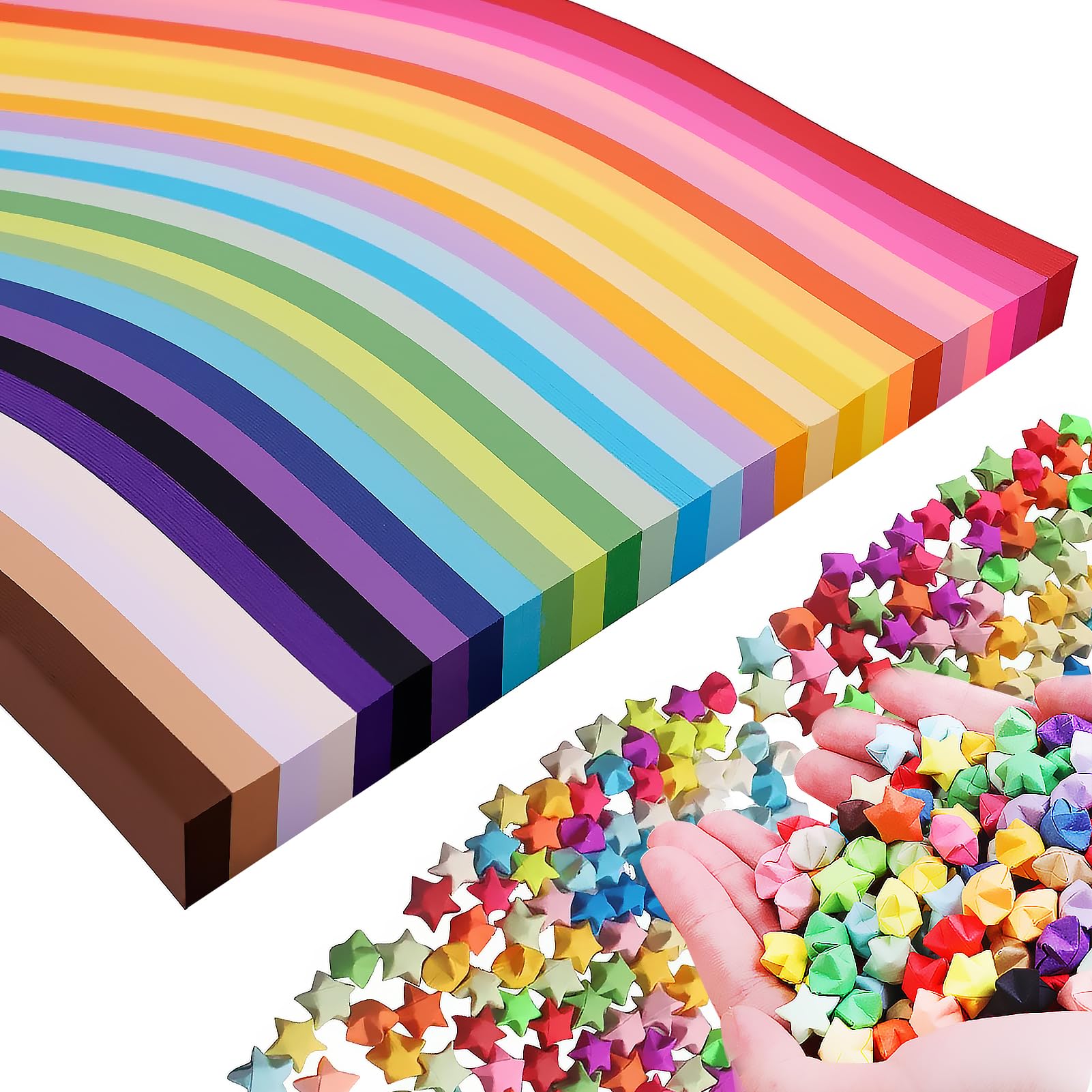 1350 sheets Origami Star Paper Strips, Lucky Star Paper Strips, Double Sided Origami Stars Paper, Multi Colors Lucky Star Decoration Paper Strips DIY Hand Art Crafts (1350 Sheets /27 Colors)
