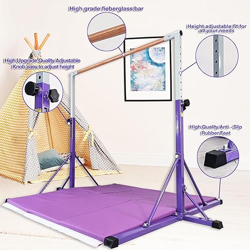 Miniatura 8 de FC FUNCHEER Gymnastics bar for Kids Ages 5-20, Gymnastic Training bar-Height 35.4" to 59"45" to 71", 5FT6FT Base Length -Gymnastics Equipment for