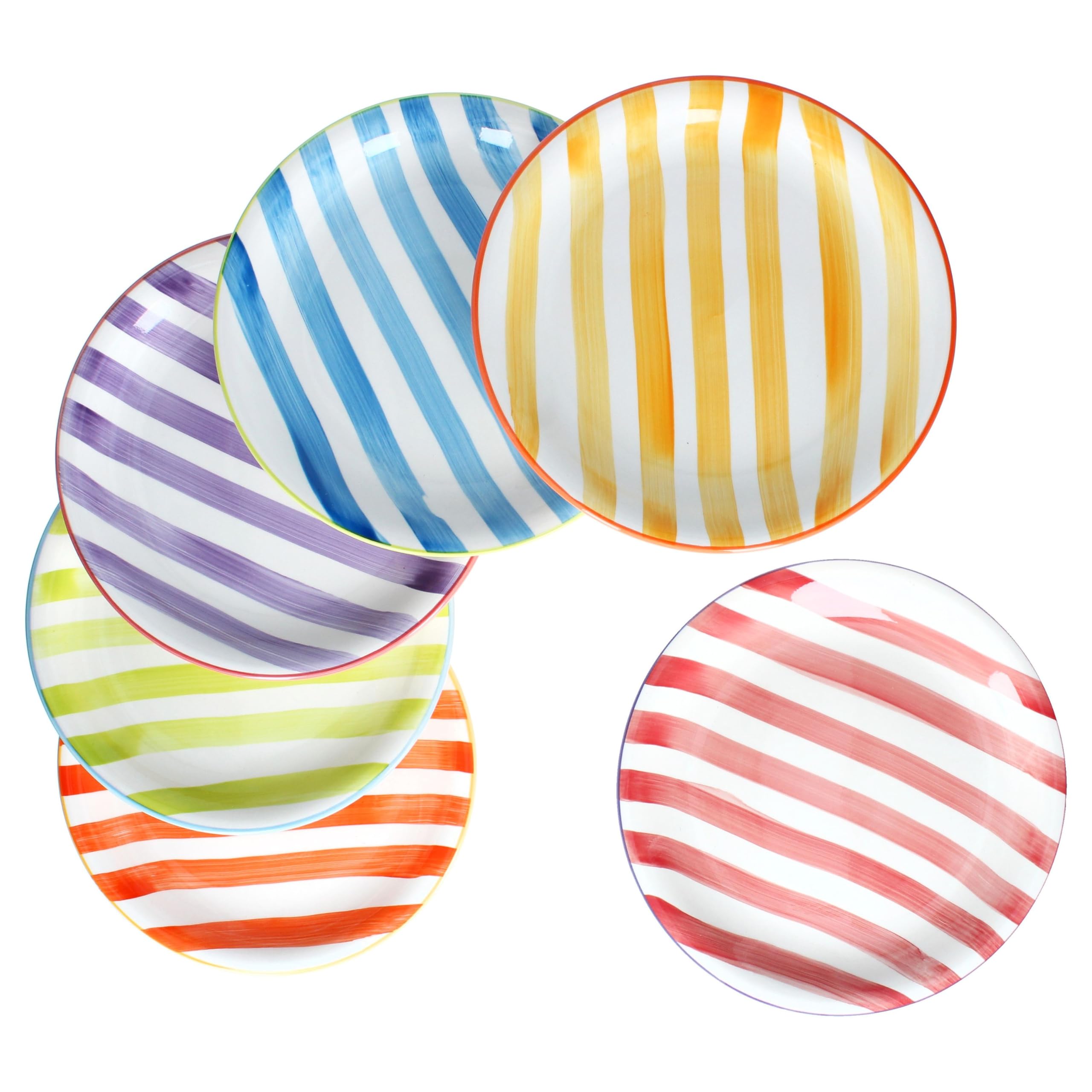 MamboCat Assiettes plates à rayures colorées, diamètre 26,6 cm, lot de 6 pour 6 personnes, repas principaux et barbecues