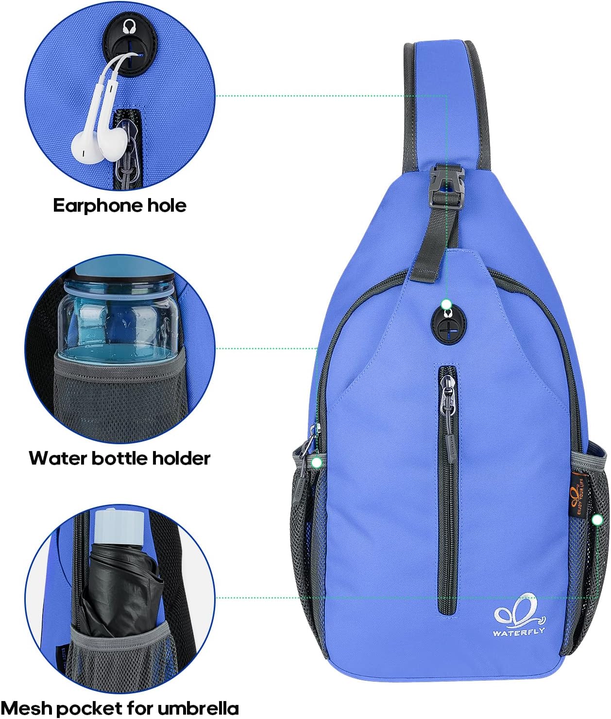WATERFLY Crossbody Sling Backpack Sling Bag Travel Hiking Chest Bag Daypack - Image 4