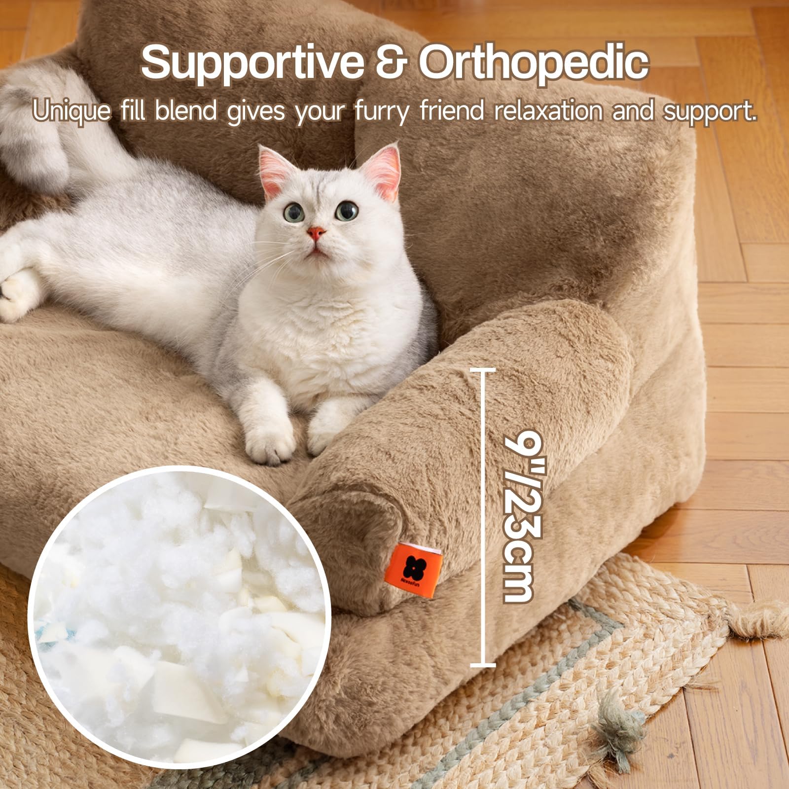 MEWOOFUN Cuccia grande per gatti, 66 x 48 cm, soffice e morbido, per cani e gatti di medie e piccole, graziosa cuccia per gatti con fondo antiscivolo (Cachi)