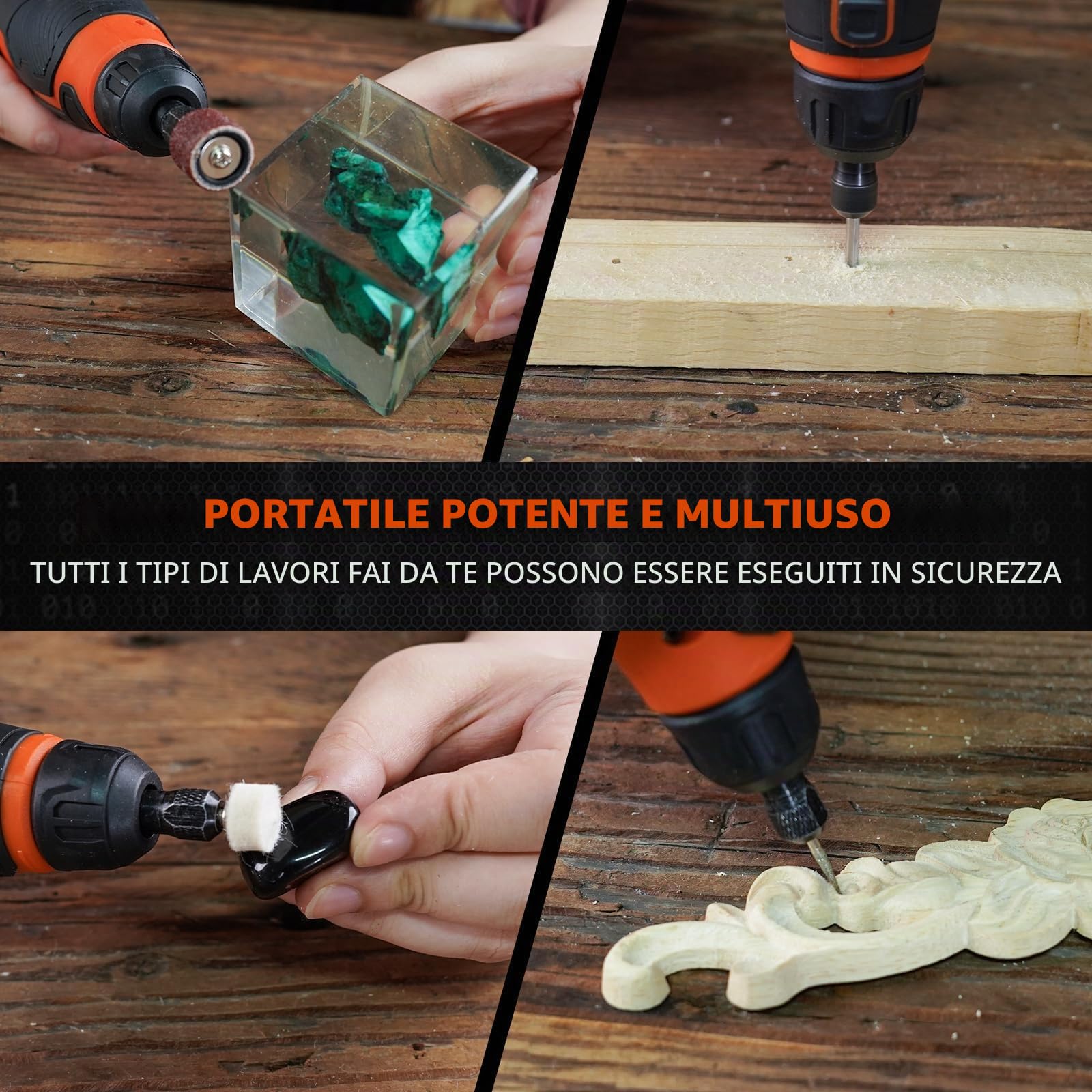 HARDELL Utensili Rotanti Multifunzione, 12V Mini Trapano a Batteria con 6 Velocità Regolabil e 94 Accessori per Taglio, Incisione, Foratura, Lucidatura, Smerigliatura, Levigatura, Fai da te