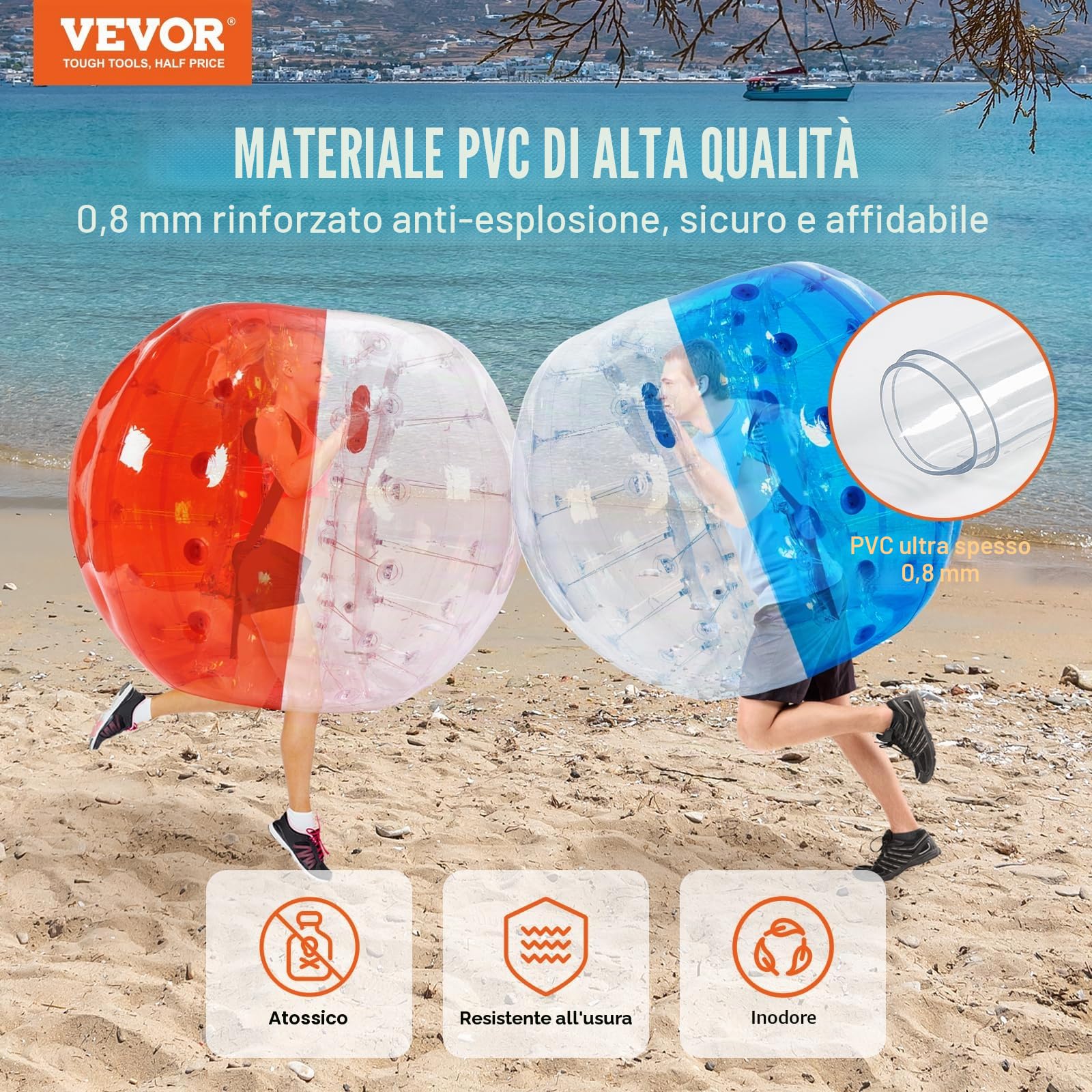 VEVOR Confezione da 2 palline gonfiabili Sumo Zorb da 1,5 m, per adolescenti e adulti, 0,8 mm di spessore, in PVC, per criceti umani, per giochi di squadra all'aperto, giochi di squadra, giocattoli