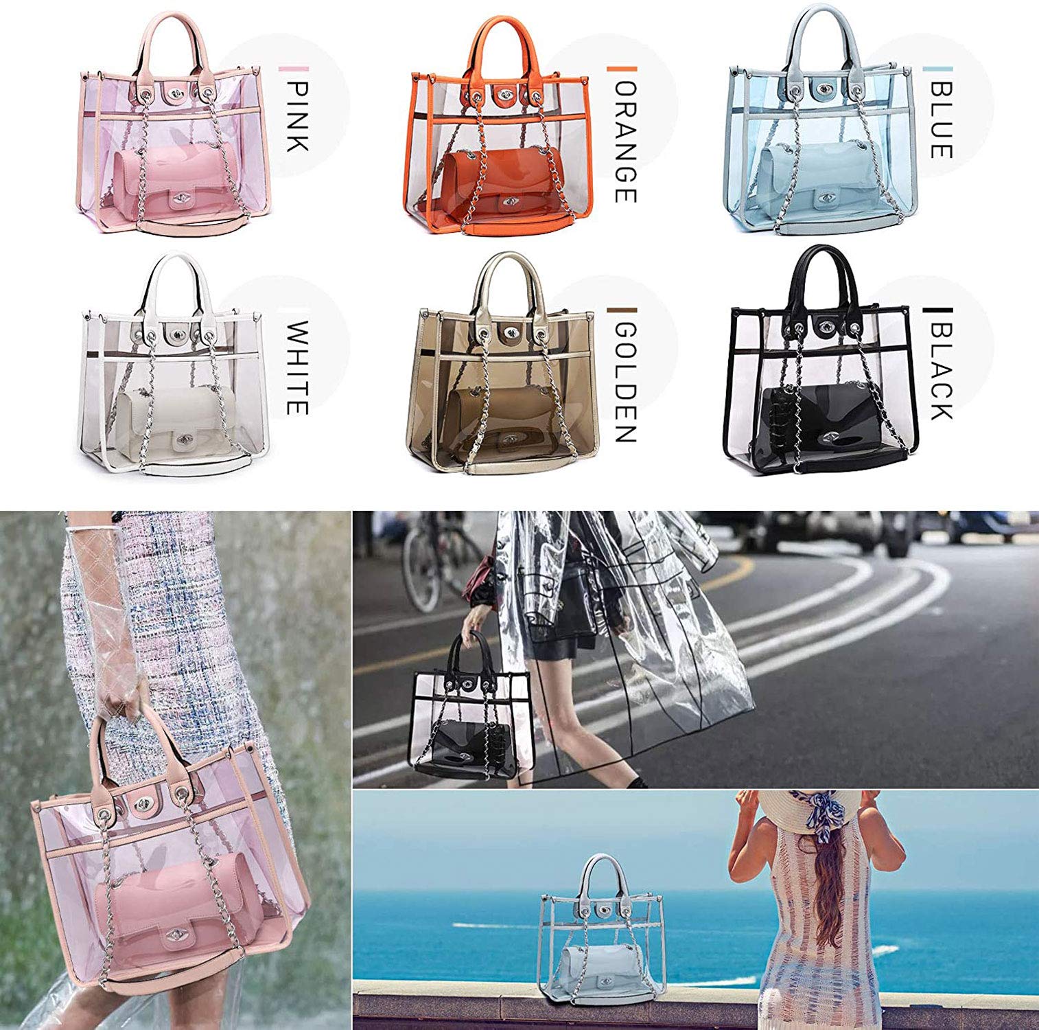 Bolsa grande transparente aprobada para estadios, bolsa transparente para eventos de estadio, bolsa cruzada 2 en 1 para trabajo de hombro, Negro -, L 8
