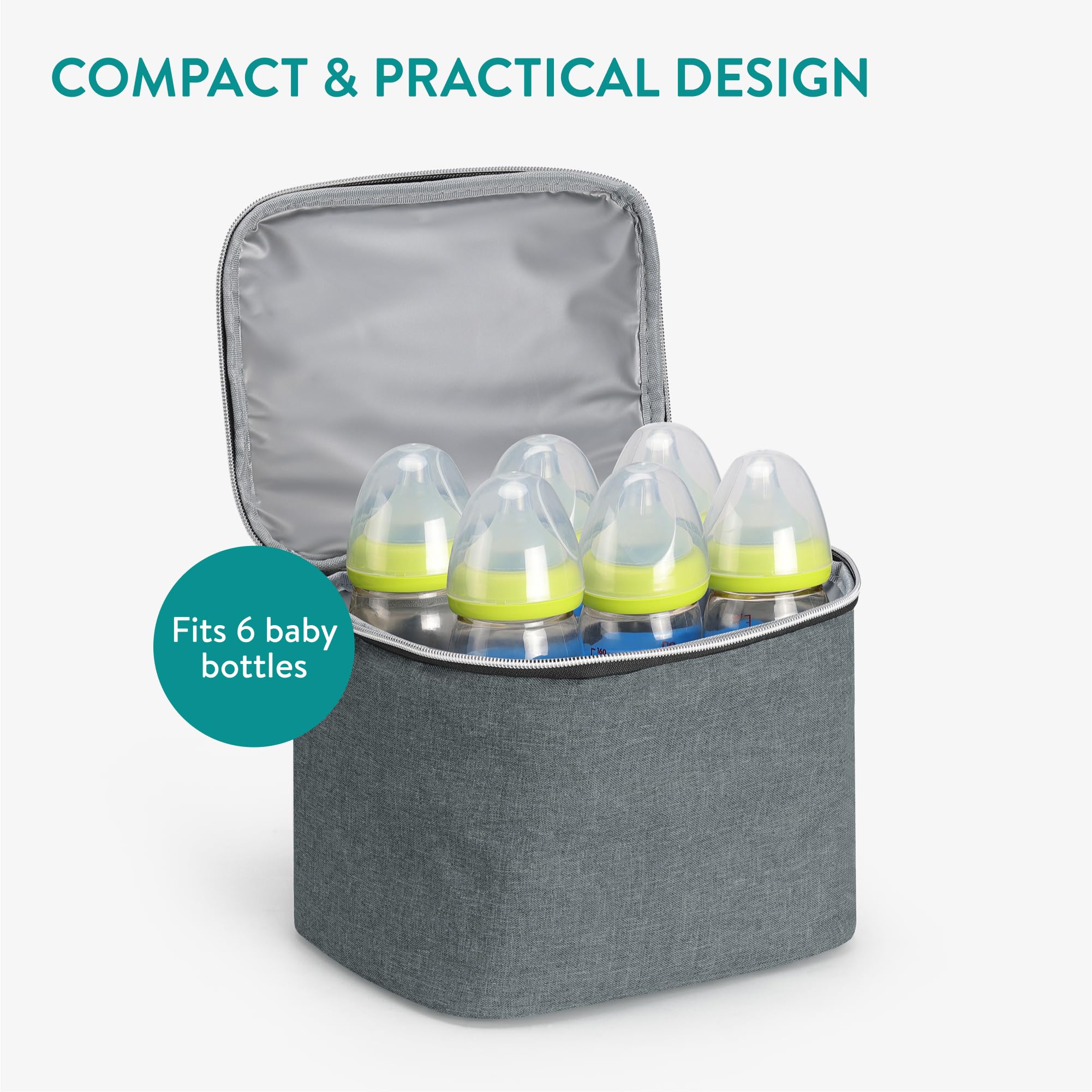 Navaris Borsa Termica per Latte Materno - Porta Pappa Termico Neonati - Borsa Termica Biberon per 6 Bottiglie - Isolamento Termico Latte Fresco - Grigio
