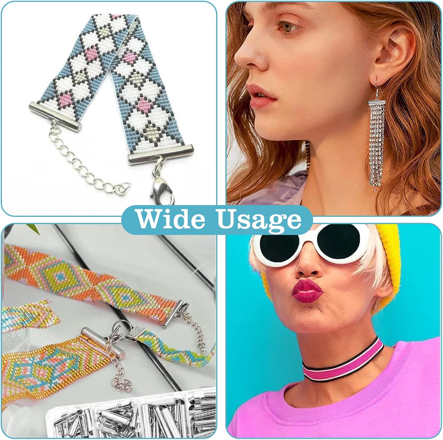 160pcs Silver Slide On End Bar Buckle Clasps Slider Ends Caps Accessories for Multi-Strand Necklace Bracelet Jewelry Making Findings, 8 Sizes - Image 6