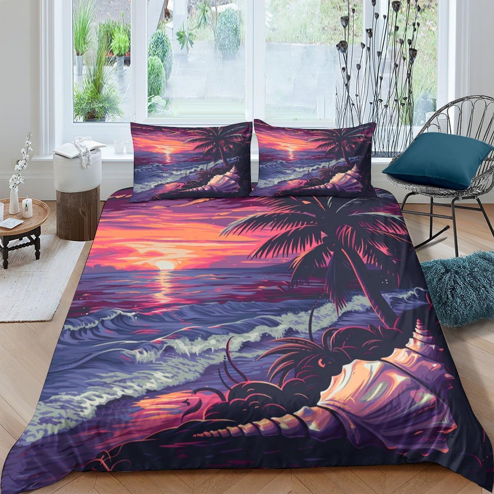 Ctjqhvkz Style-5 3D Printed Sunset Beach Fitted Sheet Microfiber Soft Palm Ocean Mattress Cover For Bedroom Guest Room Dorm Decor Single（135X200cm）