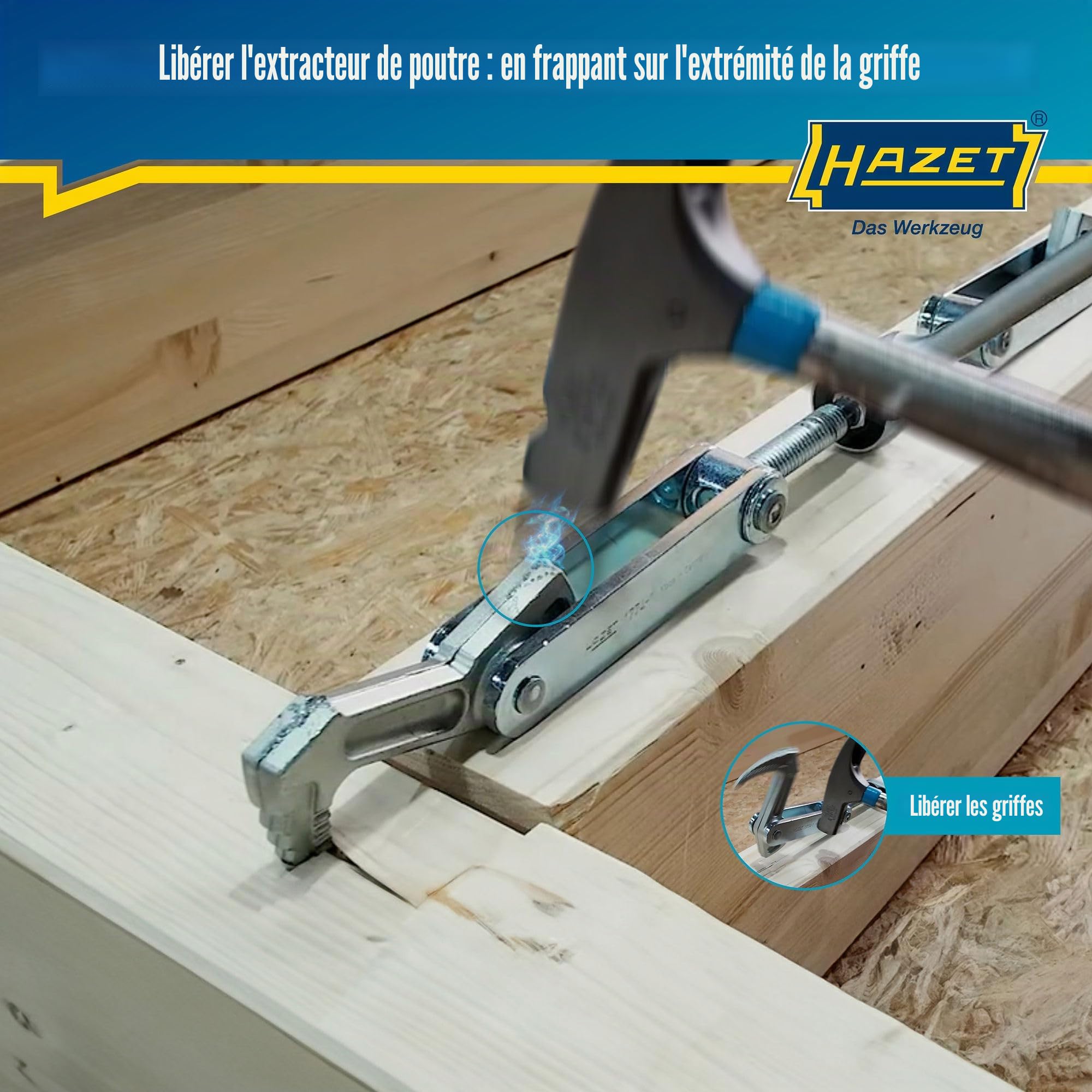 HAZET Tire-bois 1774-1 I course de serrage : 115 mm, largeur totale : 440 mm, longueur du cliquet : 275 mm, filet trapézoïdal TR 16 x 5 I pour serrer, tirer et comprimer les bois'.