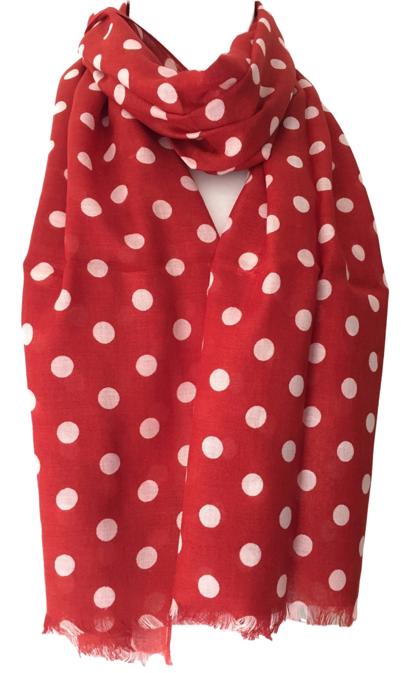 Purple Possum® Red Polka Dot Scarf, White Spotted Wrap, Ladies Cotton Blend Spotty Fair Trade Shawl