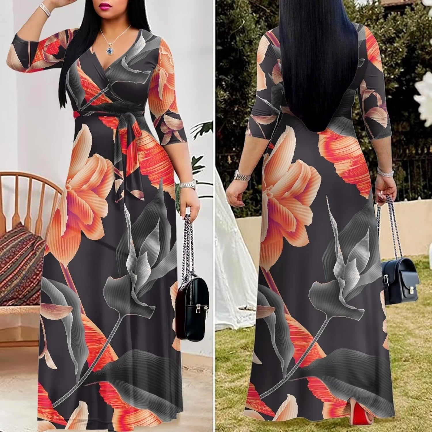 Polynesian Dress for Women 3/4 Sleeve Maxi Dress Puletasi Samoan Womans Summer Bodycon Skirt Hibiscus Elegant S-5XL - Image 2