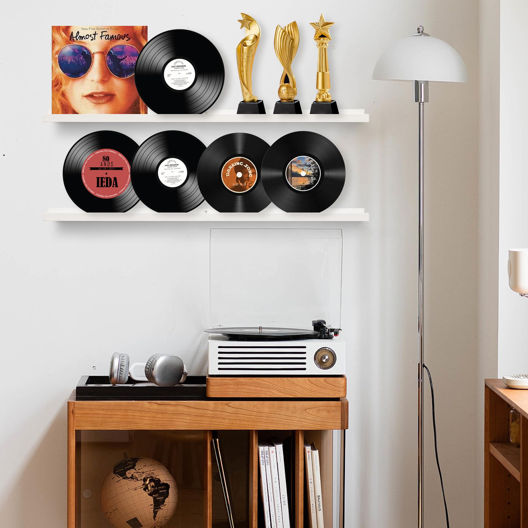 Bilderleiste Regal,Wandregale für Bilder,Langes Schweberegal 4er Set,Großes Rustikales Holzrahmen-Regal für Schallplatten,Kinderzimmer Bücherregal Dekoration für Wohnzimmer Schlafzimmer,120 cm,Weiß