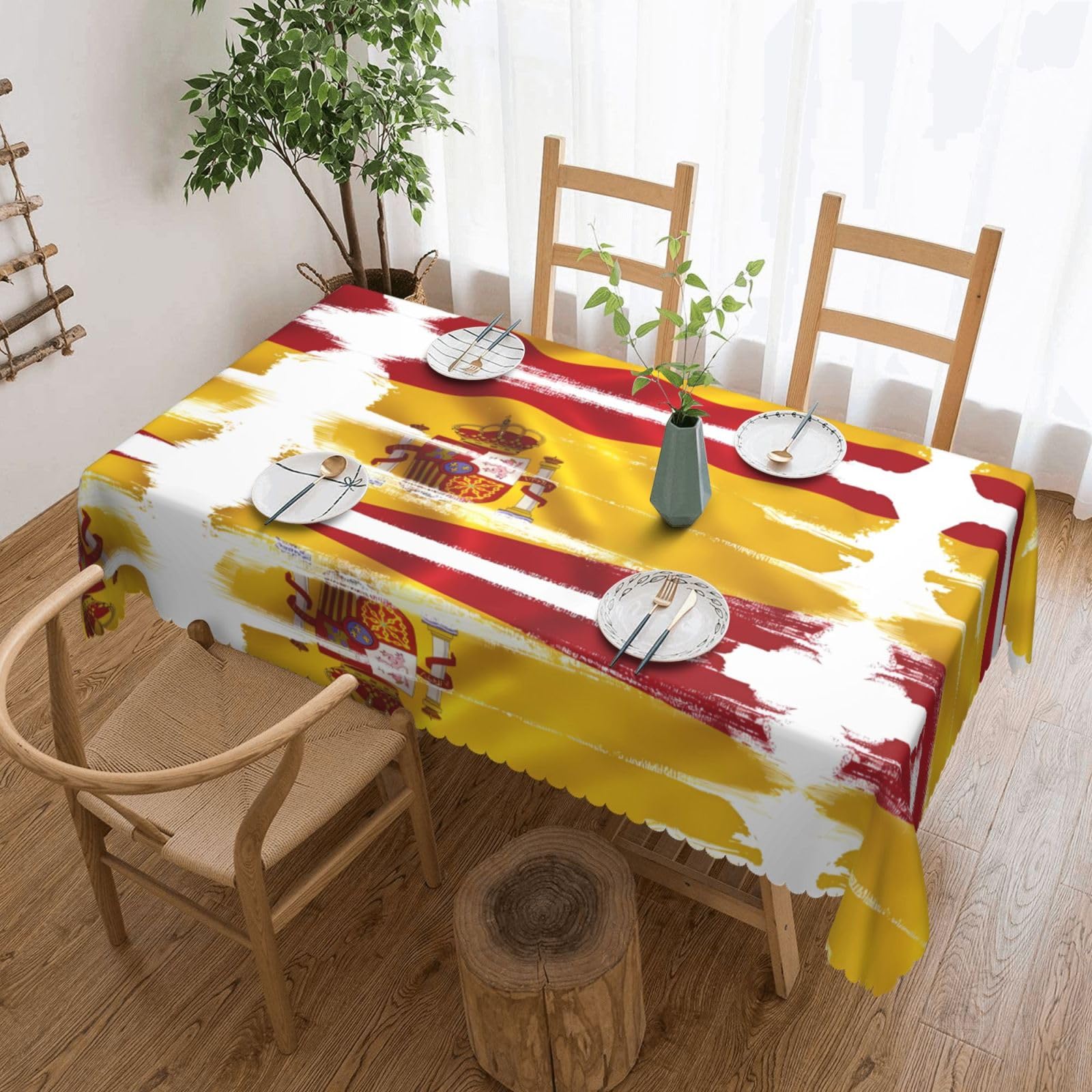 HLSBSSL Spain Flag Patterned square lace tablecloth, wrinkle-resistant and durable, suitable for dining tables, parties, etc.