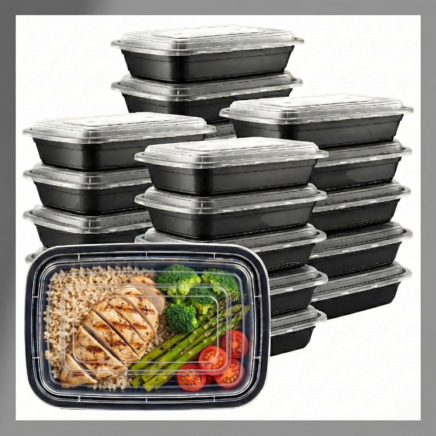 Meal Prep Containers [150 Set] x [28 oz] with Lids, 1 compartment, Stackable, Reusable, Leakproof, Food Safe, Microwave, Freezer & Dishwasher Safe for Food Prep Storage Bento (150 Set, 28 oz)