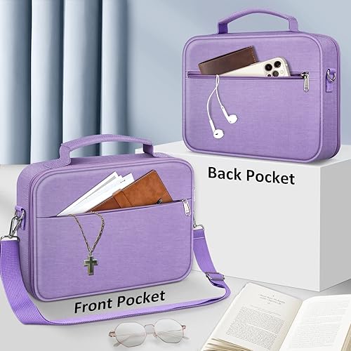 Miniatura 2 de FINPAC Funda grande para la Biblia con correa para el hombro, funda de transporte para libros, bolsa protectora para la Biblia con ranuras para