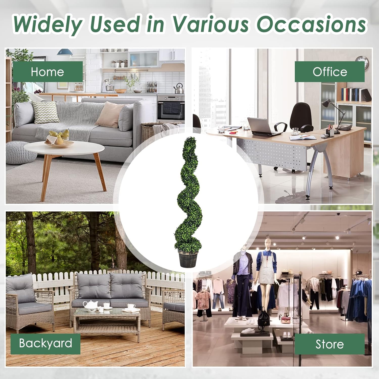 4ft Faux Boxwood Topiary Tree, Spiral Sun-Protected Potted Fake Plant with Cement-Filled Plastic Pot, Artificial Tree Indoor Outdoor for Home Office Front Porch Garden