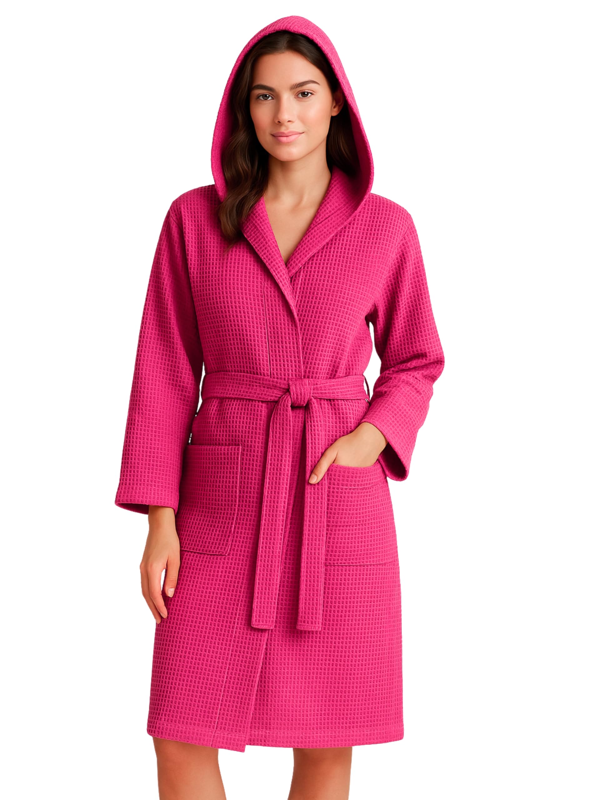 o-day Bademantel mit Wabenstruktur für Damen und Herren, aus Baumwolle, mit Kapuze, Taschen und Gürtel, leicht und für Reisen S-XXXL