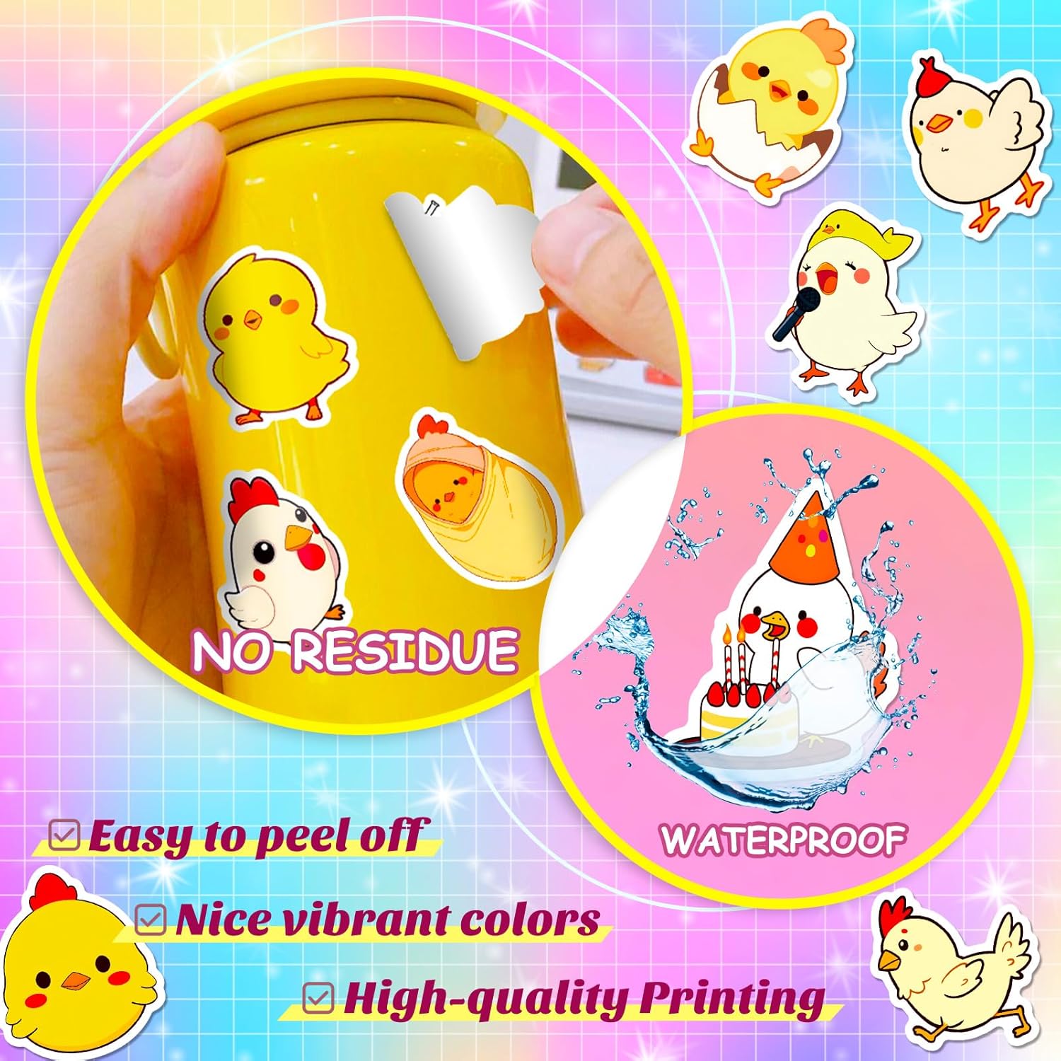 100 Pcs Chicken Stickers Cute Waterproof PVC Chicken Stickers Chicken Party Supplies for Bike Motorcycle Skateboard Luggage