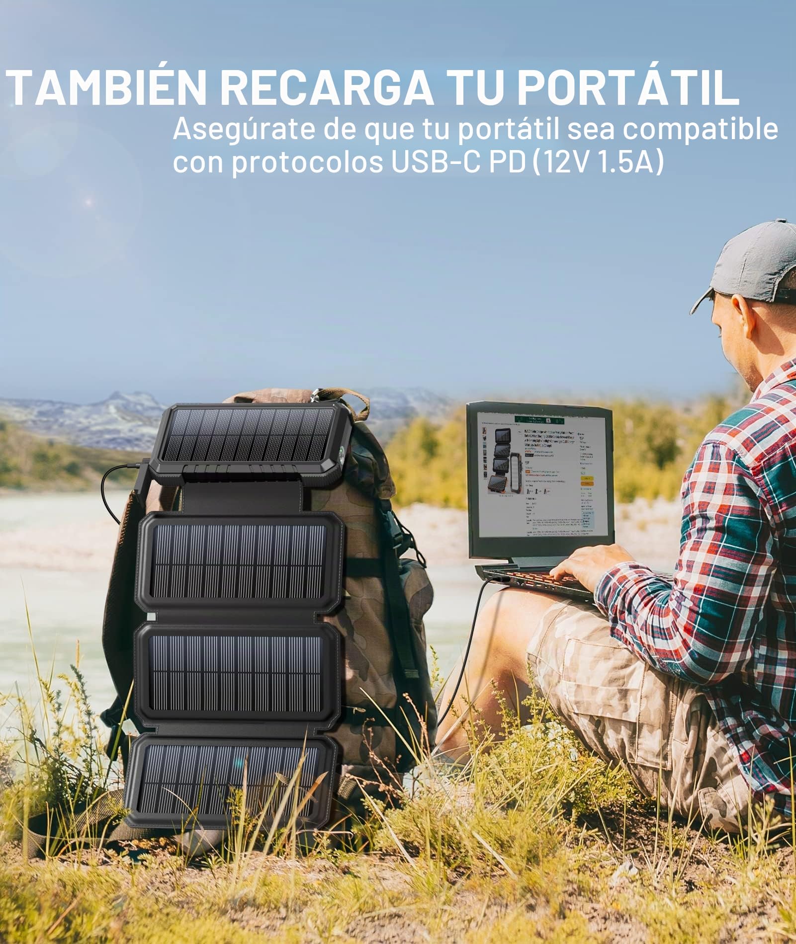BLAVOR Solar Powerbank 20.000mAh Portátil Solar Cargador con 4 Paneles solares, batería Externa Impermeable al Aire Libre con 4 Puertos USB 18 W Cargador rápido QC 3.0 USB C Power Bank para teléfono