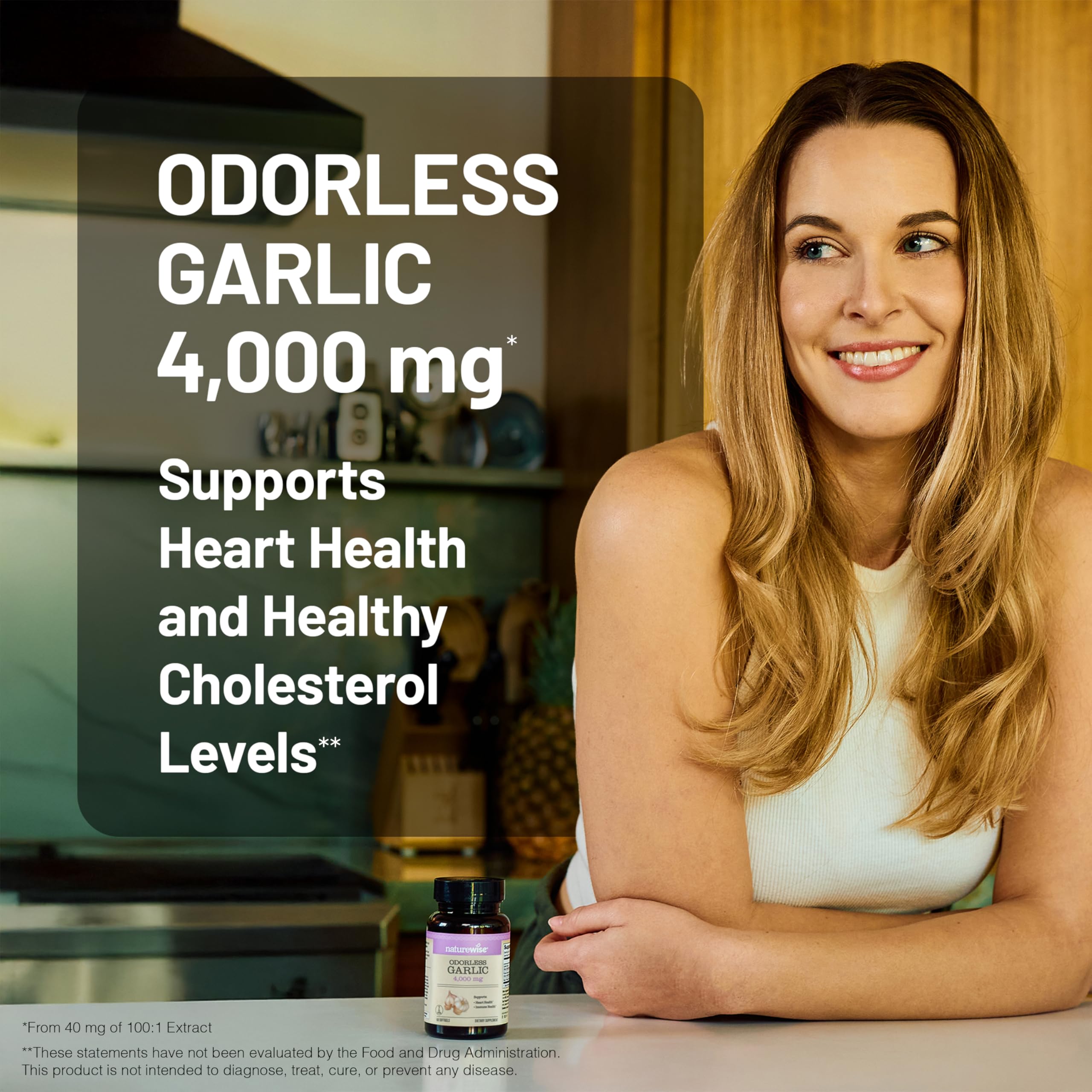 NatureWise Odorless Garlic Supplement 4000mg - Ultra Potent 100:1 Extract - Healthy Cholesterol Formula, Heart Health Support - Non-GMO, Gluten Free, with Halal Gelatin - 180 Count[90-Day Supply] — Amazon image 4