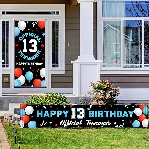 Miniatura 6 de Kit de decoración de pancarta de fondo de cumpleaños de 13 años, decoración de feliz cumpleaños número 13 para niños y niñas, suministros oficiales