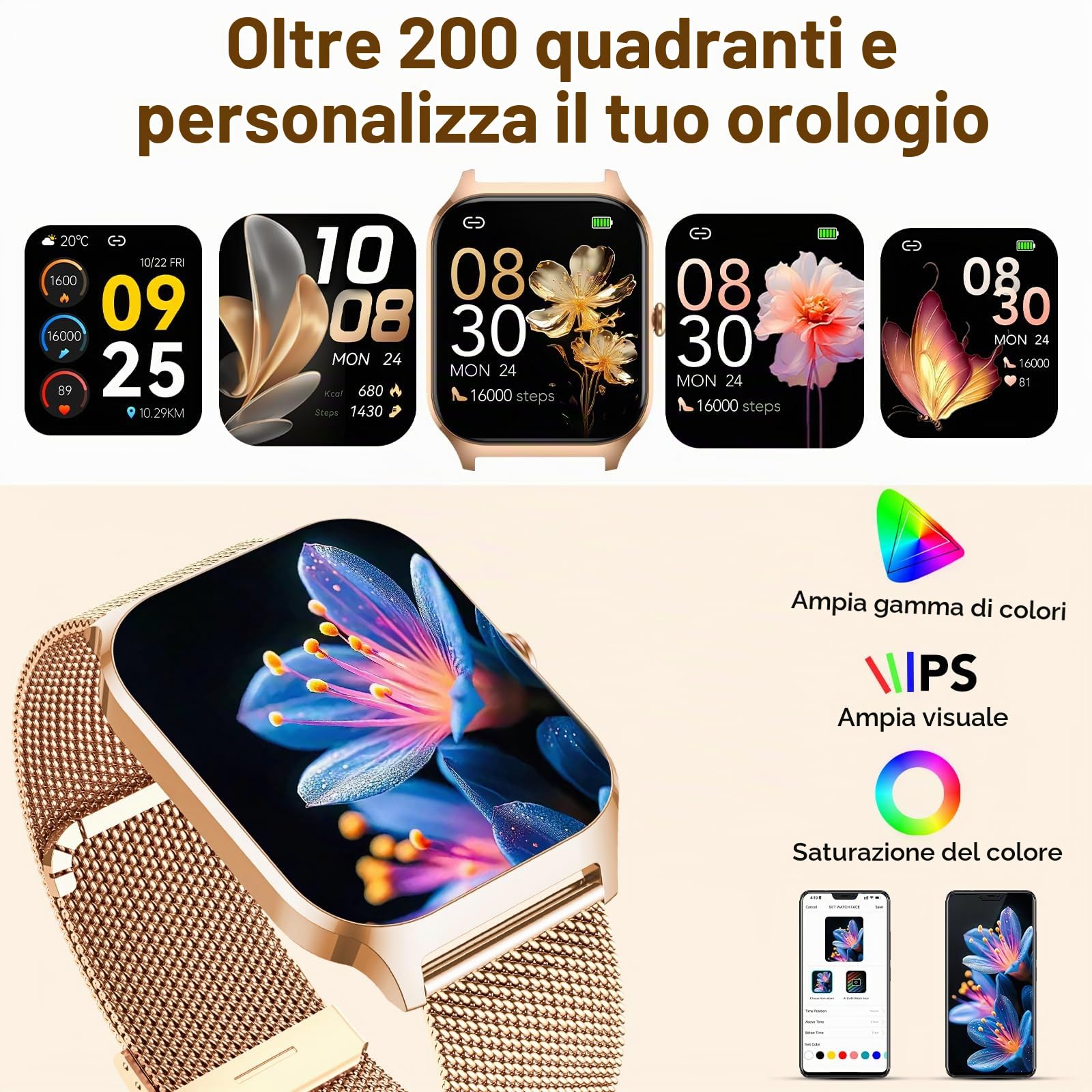 CASCHO Smartwatch Donna,1.85''Orologio Smartwatch Donna con Chiamate/Notifiche WhatsApp,120 Modalità Sportive/Sonno/Cardiofrequenzimetro/SpO2/Contapassi,Smart Watch per Android iOS(Doppio Cinturino)