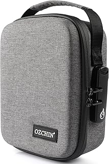 OZCHIN Smell Proof Bag with Combination Lock Odorless Carbon Lined Hard PU Stash Box Odor Proof Container Medicine Organizer Case Travel Carrying Storage Bag (Grey, M)