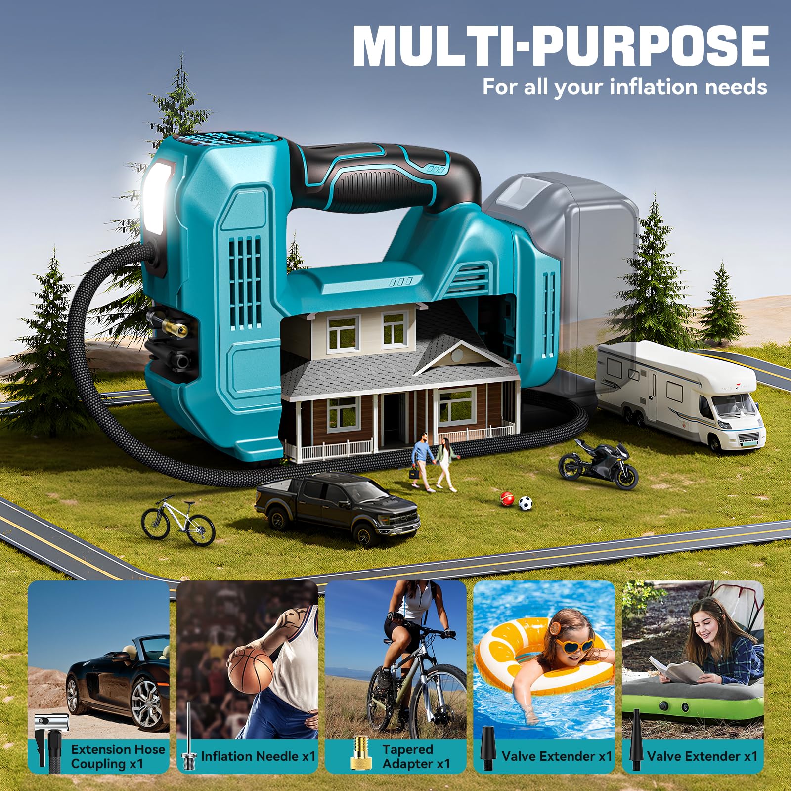 Ecarke Compresseur d'Air Portable pour Batterie Makita 18V Li-Ion, Max. 11 bar, Pompe à Air Portable avec Manomètre Digital, Compresseur pour Voiture, Moto, Vélo, Ballons de Sport - Sans Batterie